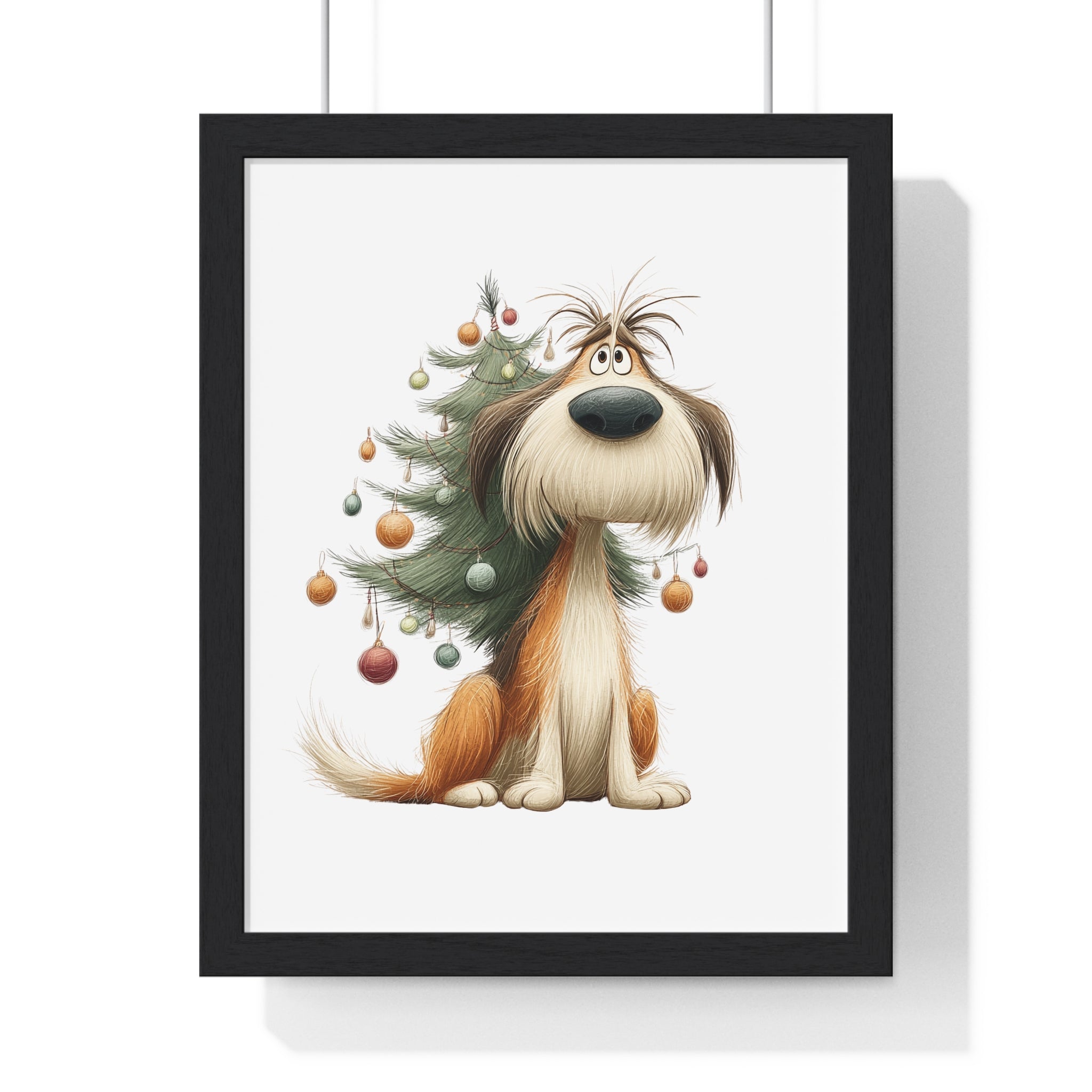 Festive Dog with Christmas Tree – Wooden Wall Frame Home Decor