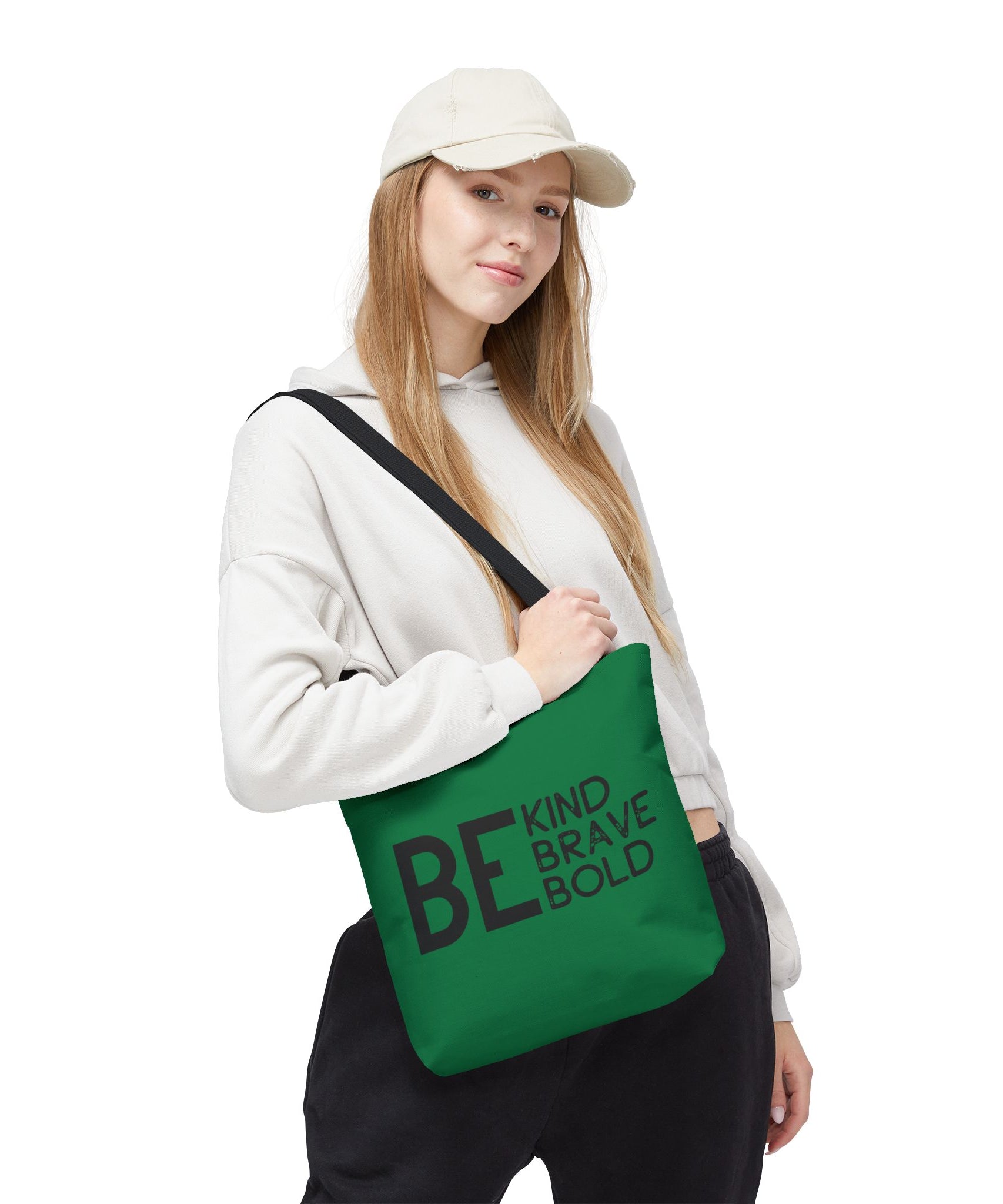 Inspirational Tote Bag - Be Kind Brave Bold - Eco-Friendly Carryall - Dark Green