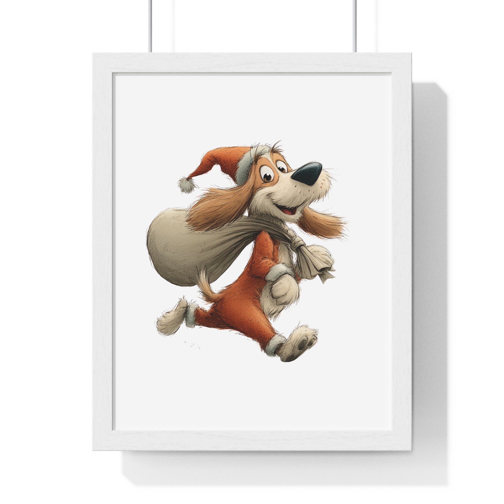 Santa Pup with Gift Sack – Wooden Wall Frame Christmas Decor - Gallory Hive