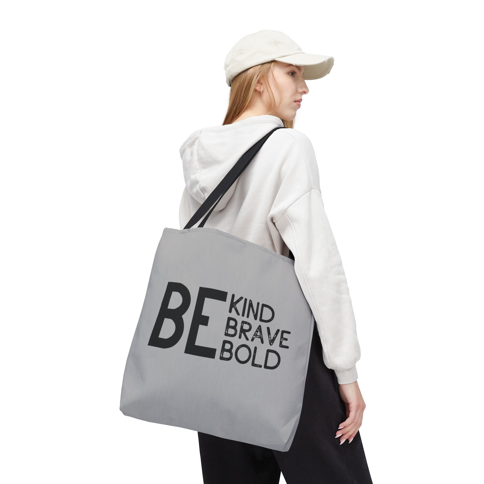 Inspirational Tote Bag - Be Kind Brave Bold - Eco-Friendly Carryall - Light Grey