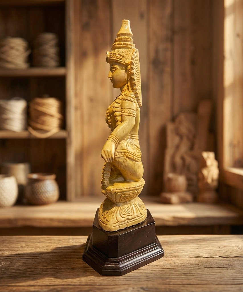 Handmade Sitting Lord Ayyappa Wooden Sculpture | Gallory Hive