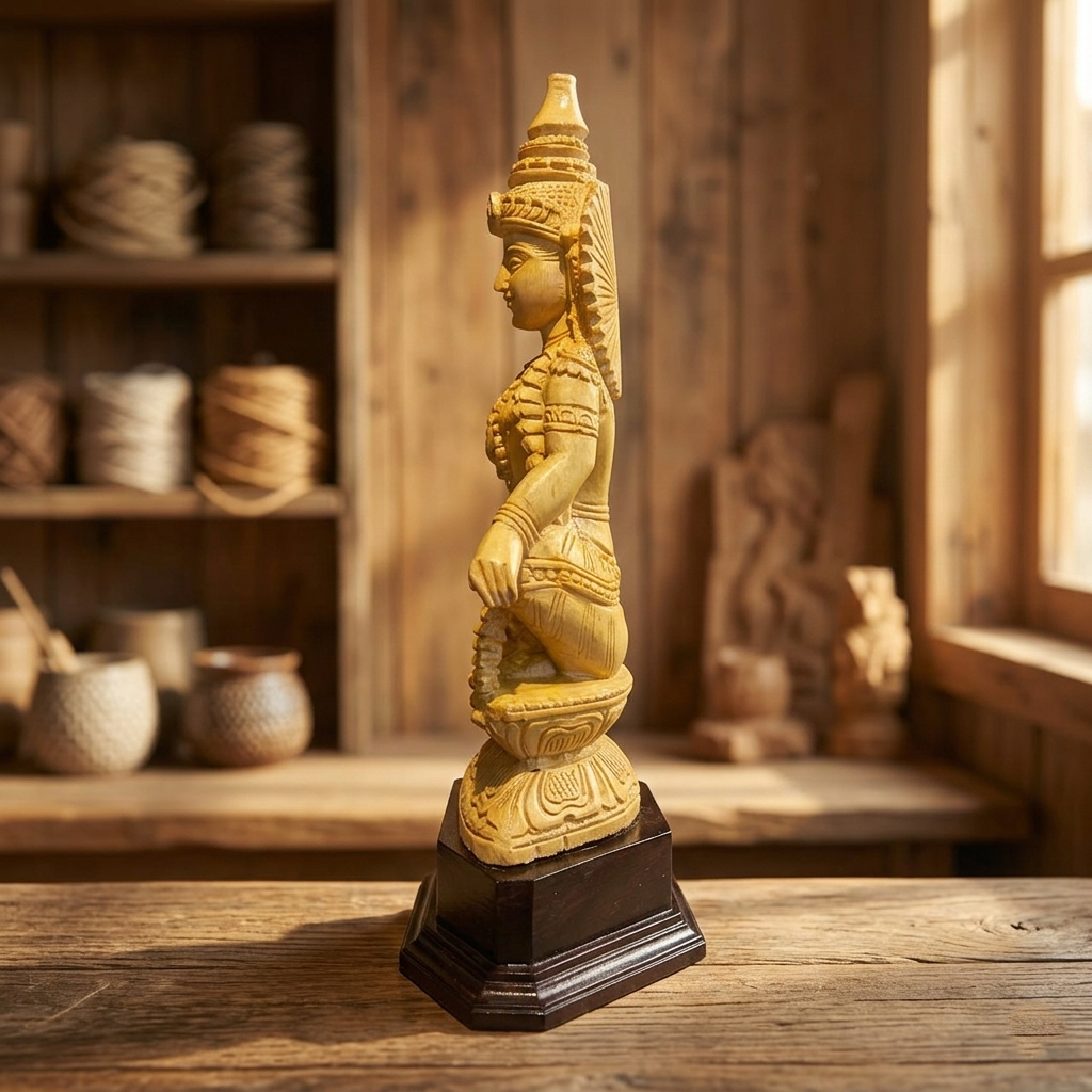 Handmade Sitting Lord Ayyappa Wooden Sculpture | Gallory Hive