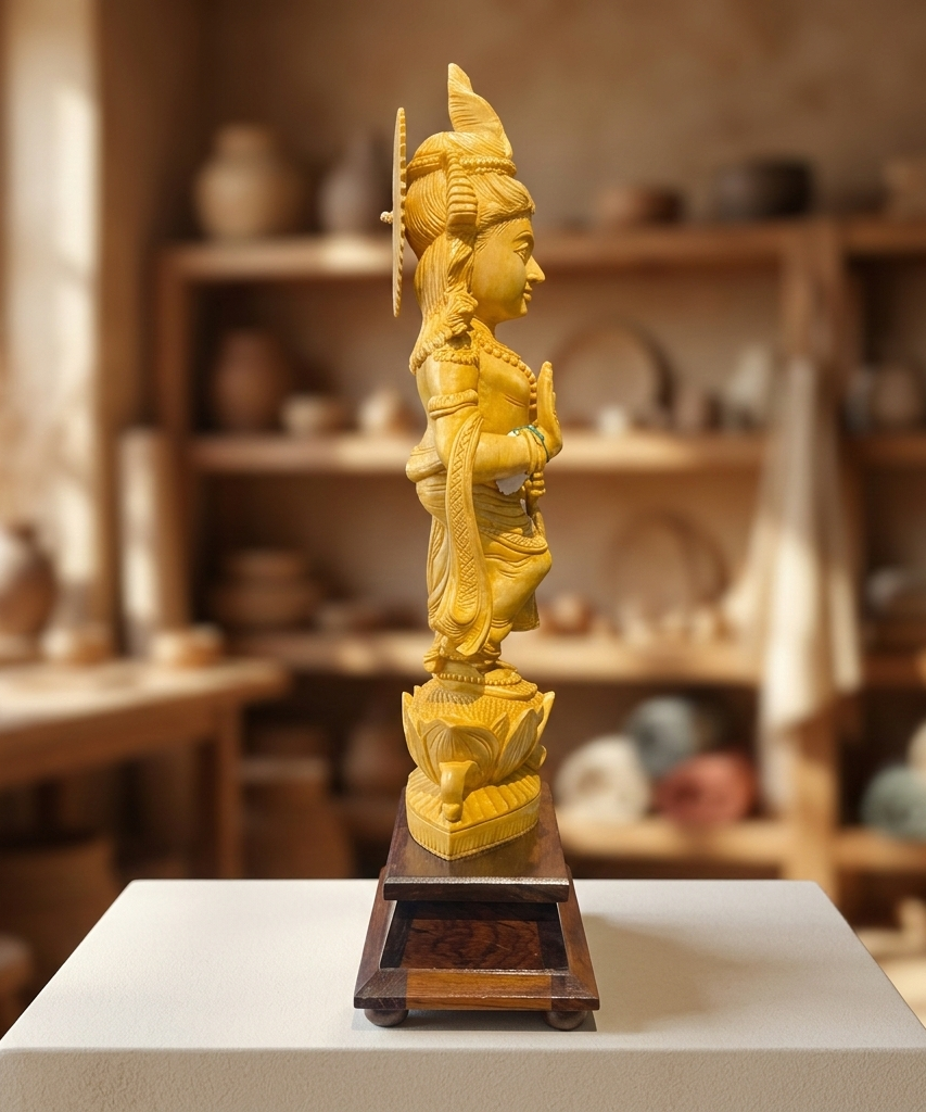 Handmade Standing Muralidhar Krishna Wooden Sculpture | Gallory Hive