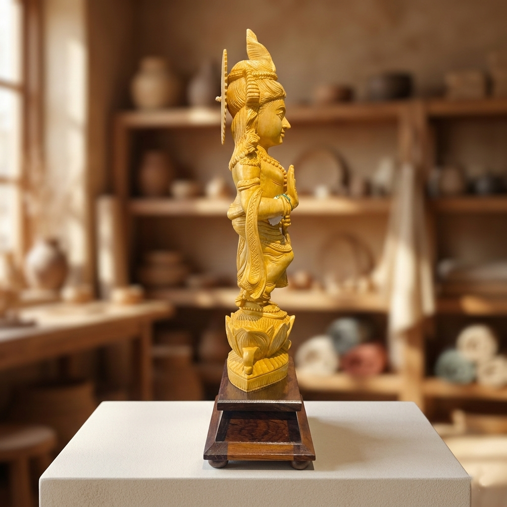 Handmade Standing Muralidhar Krishna Wooden Sculpture | Gallory Hive