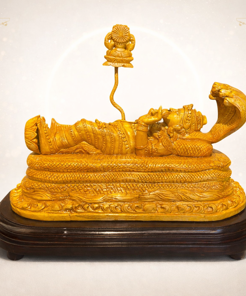 Handmade Anantha Shayanam God Padmanabha Wooden Sculpture | Gallory Hive