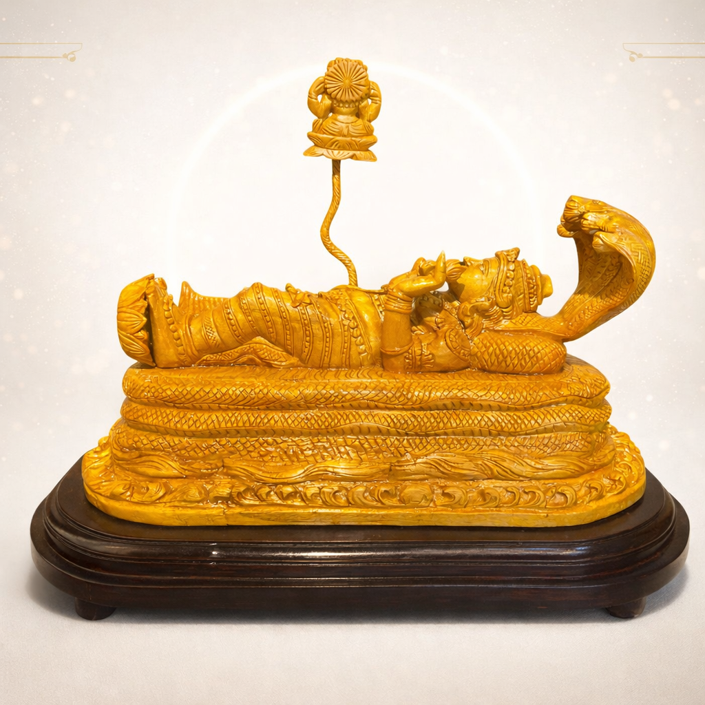 Handmade Anantha Shayanam God Padmanabha Wooden Sculpture | Gallory Hive