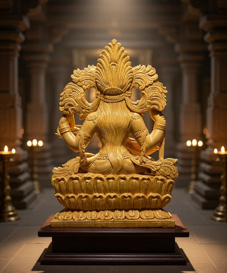Handmade Sitting Saraswati Wooden Sculpture | Gallory Hive