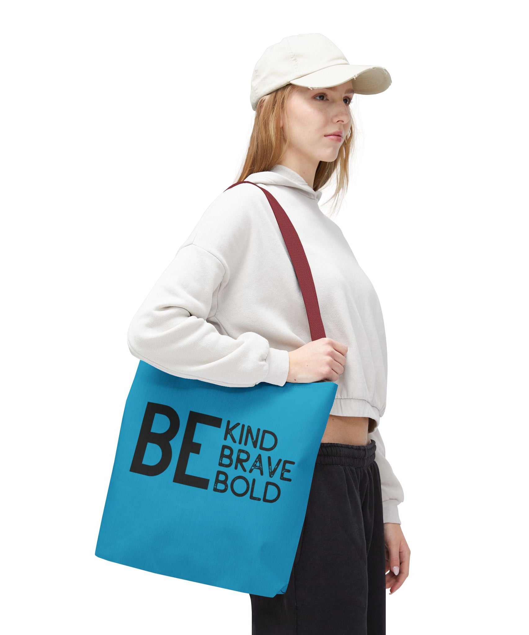 Inspirational Tote Bag - Be Kind Brave Bold - Eco-Friendly Carryall - Turquoise