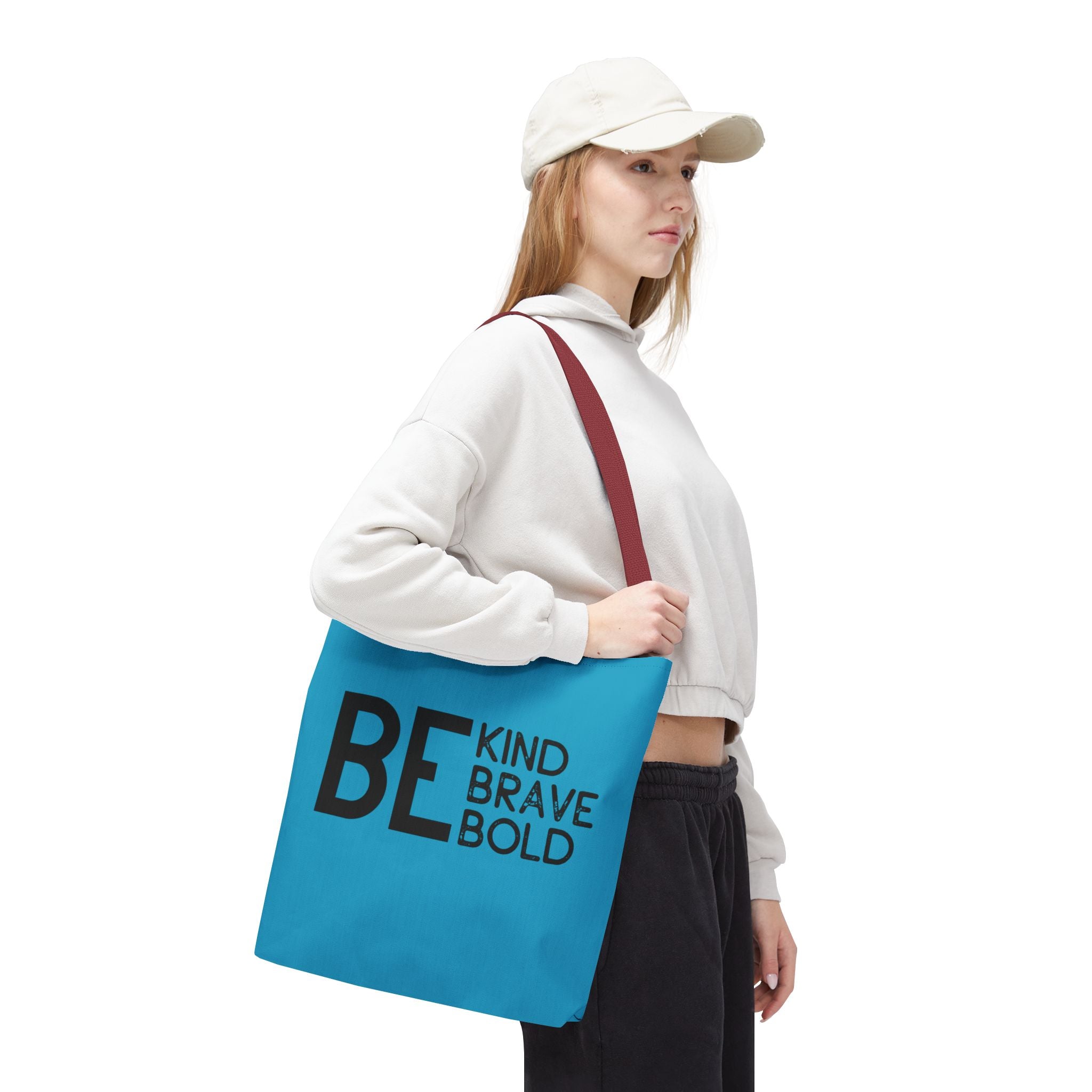Inspirational Tote Bag - Be Kind Brave Bold - Eco-Friendly Carryall - Turquoise