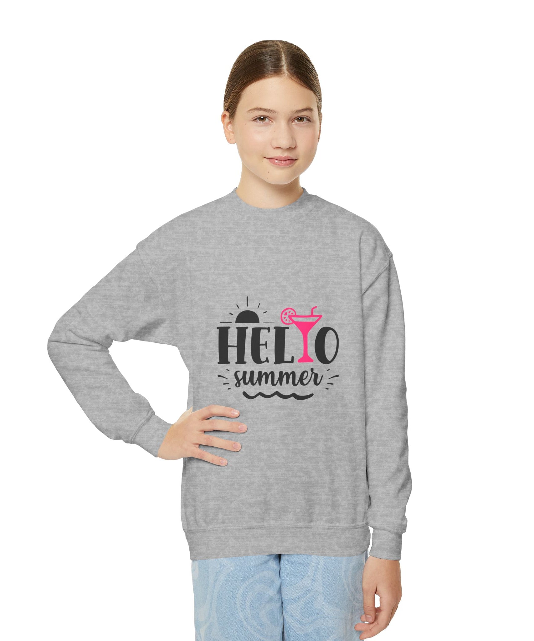 Hello Summer Youth Crewneck Sweatshirt - Fun Casual Wear for Kids - Gallory Hive