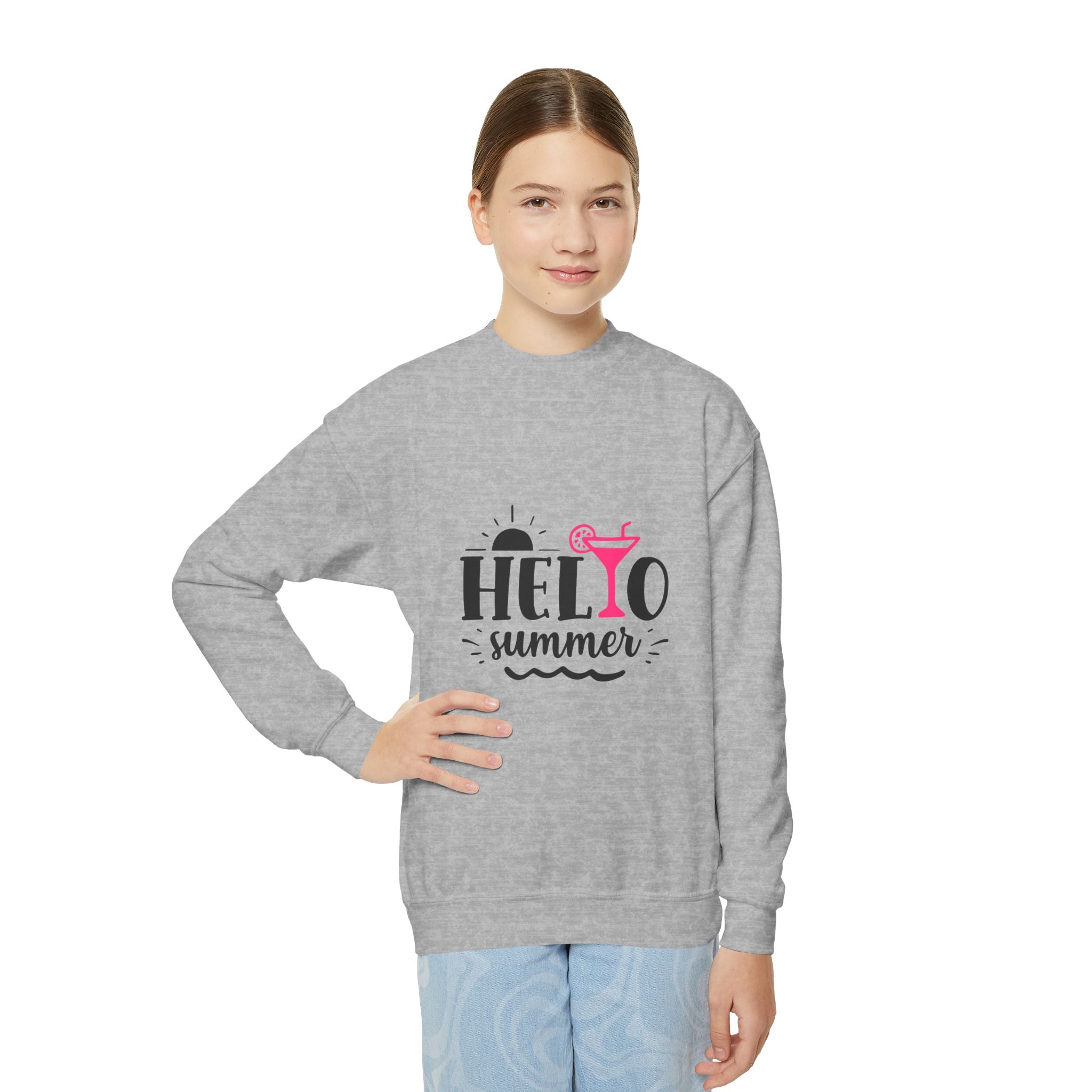 Hello Summer Youth Crewneck Sweatshirt - Fun Casual Wear for Kids - Gallory Hive