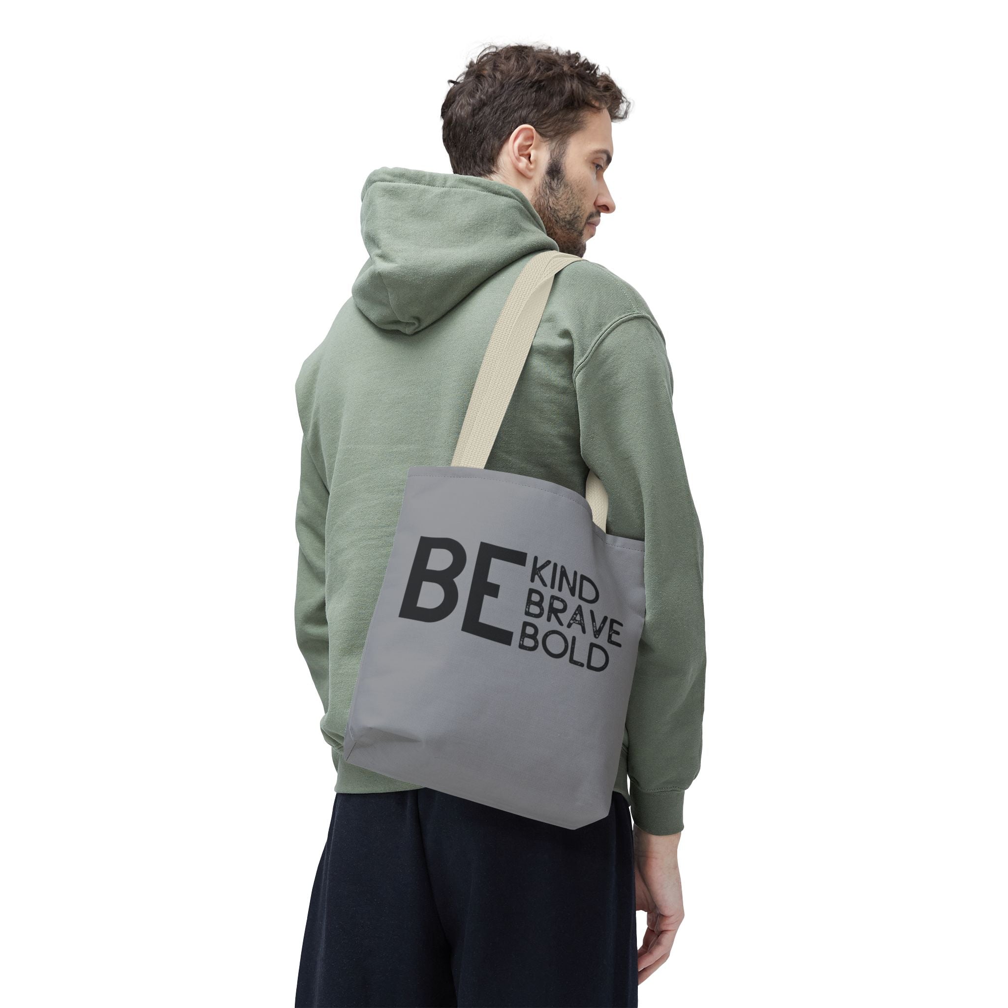 Inspirational Tote Bag - Be Kind Brave Bold - Eco-Friendly Carryall - Grey