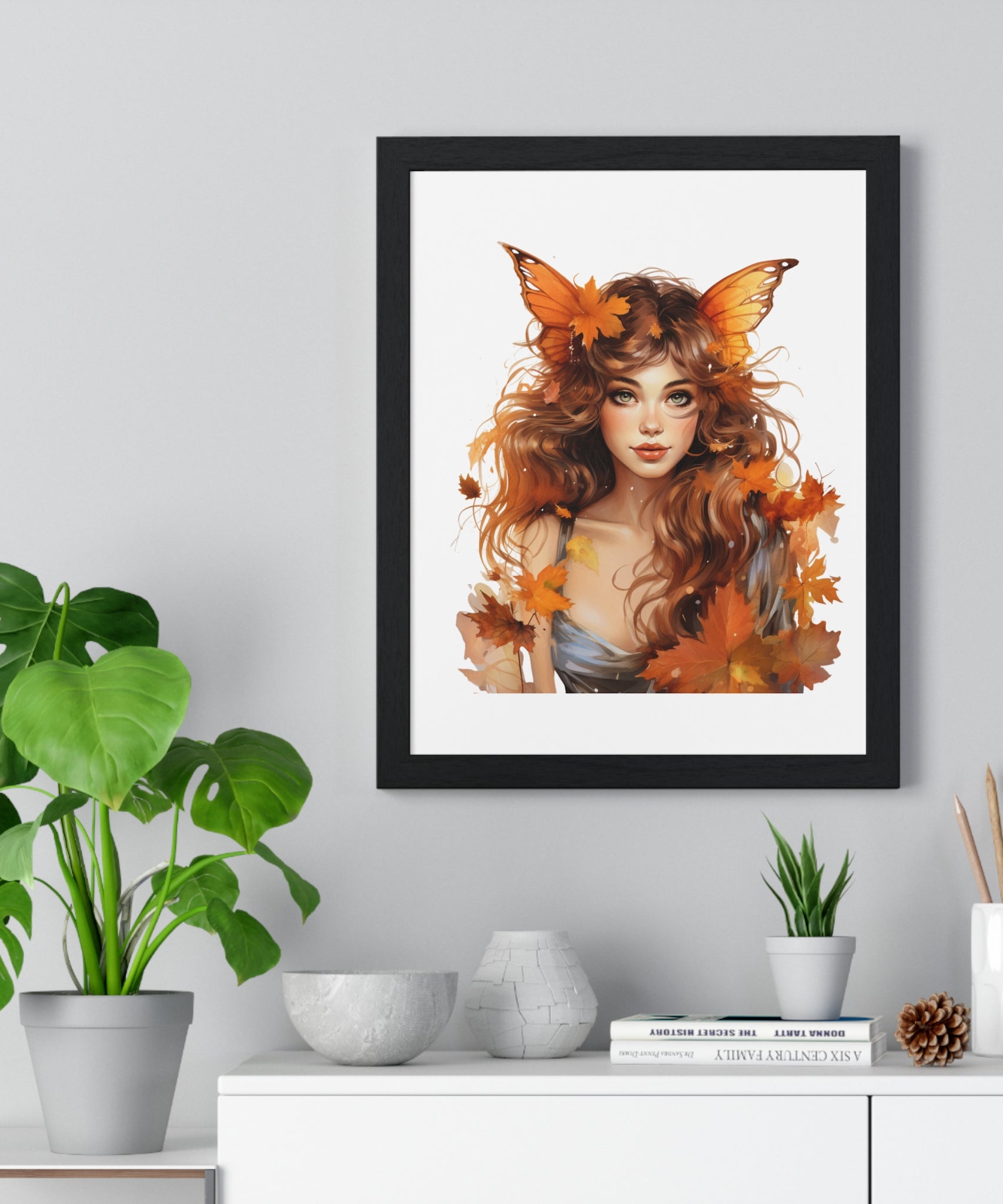 Autumn Fairy Wall Art – Butterfly Muse with Leaf Crown
