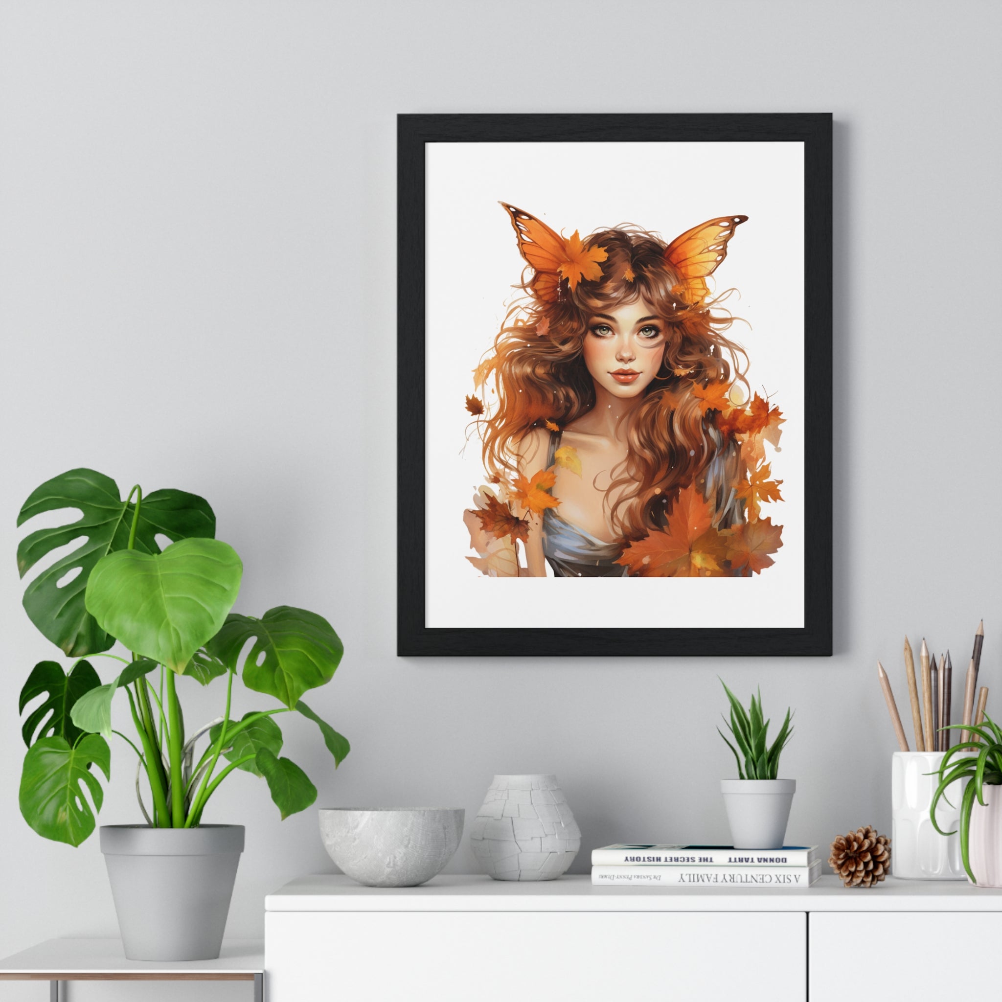 Autumn Fairy Wall Art – Butterfly Muse with Leaf Crown