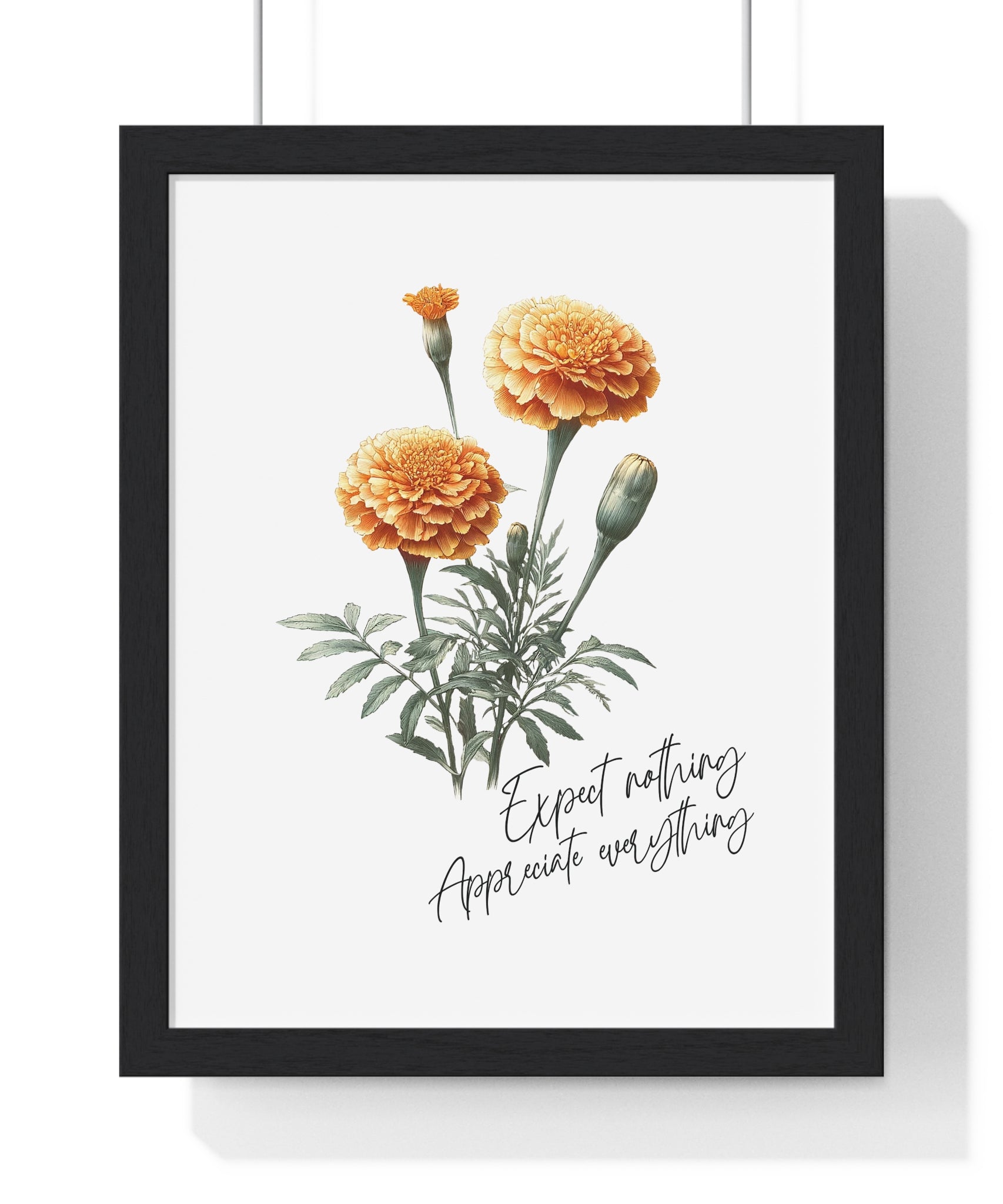 October Birth Month Flower Wall Art – Marigold Illustration with Inspirational Quote in Wooden Frame
