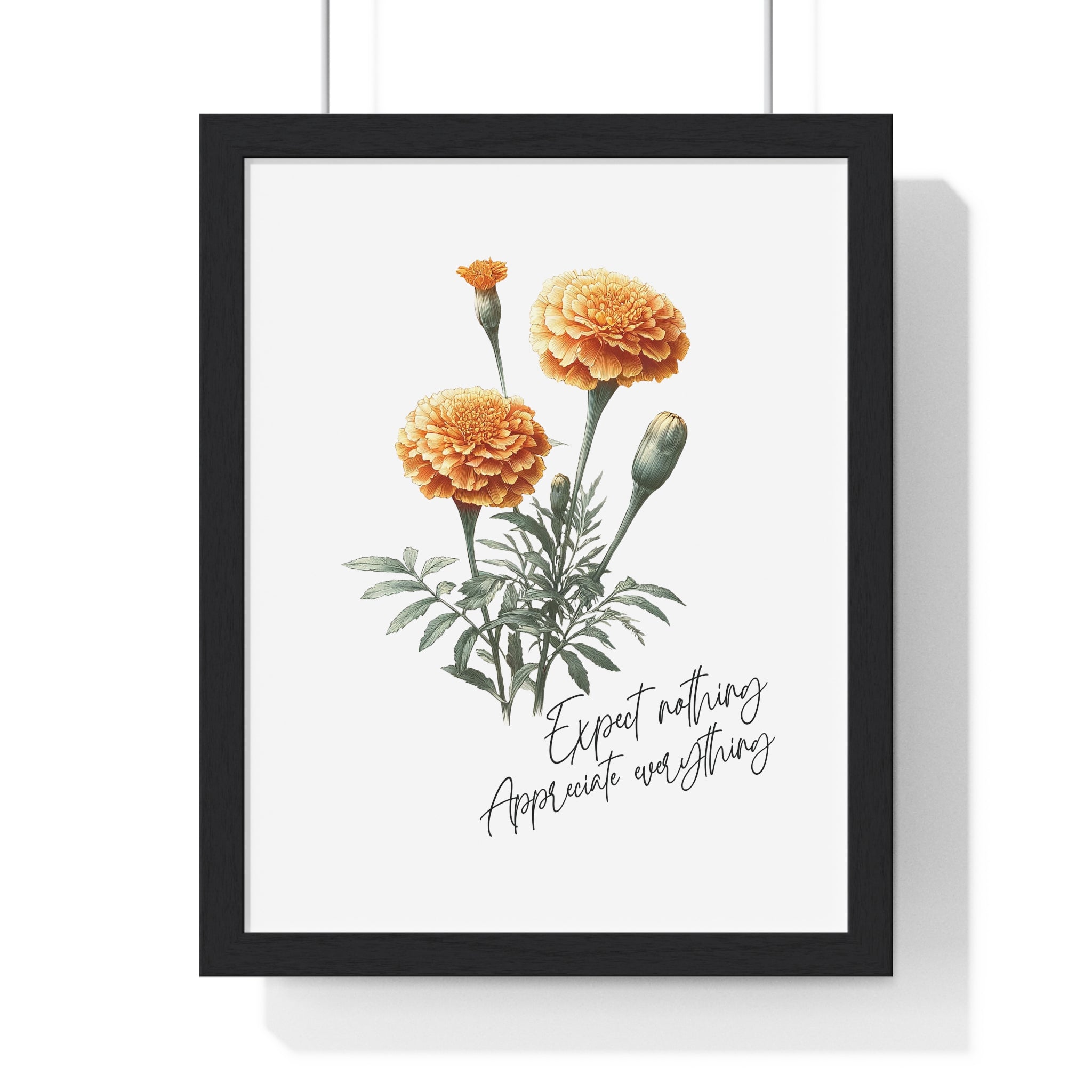 October Birth Month Flower Wall Art – Marigold Illustration with Inspirational Quote in Wooden Frame