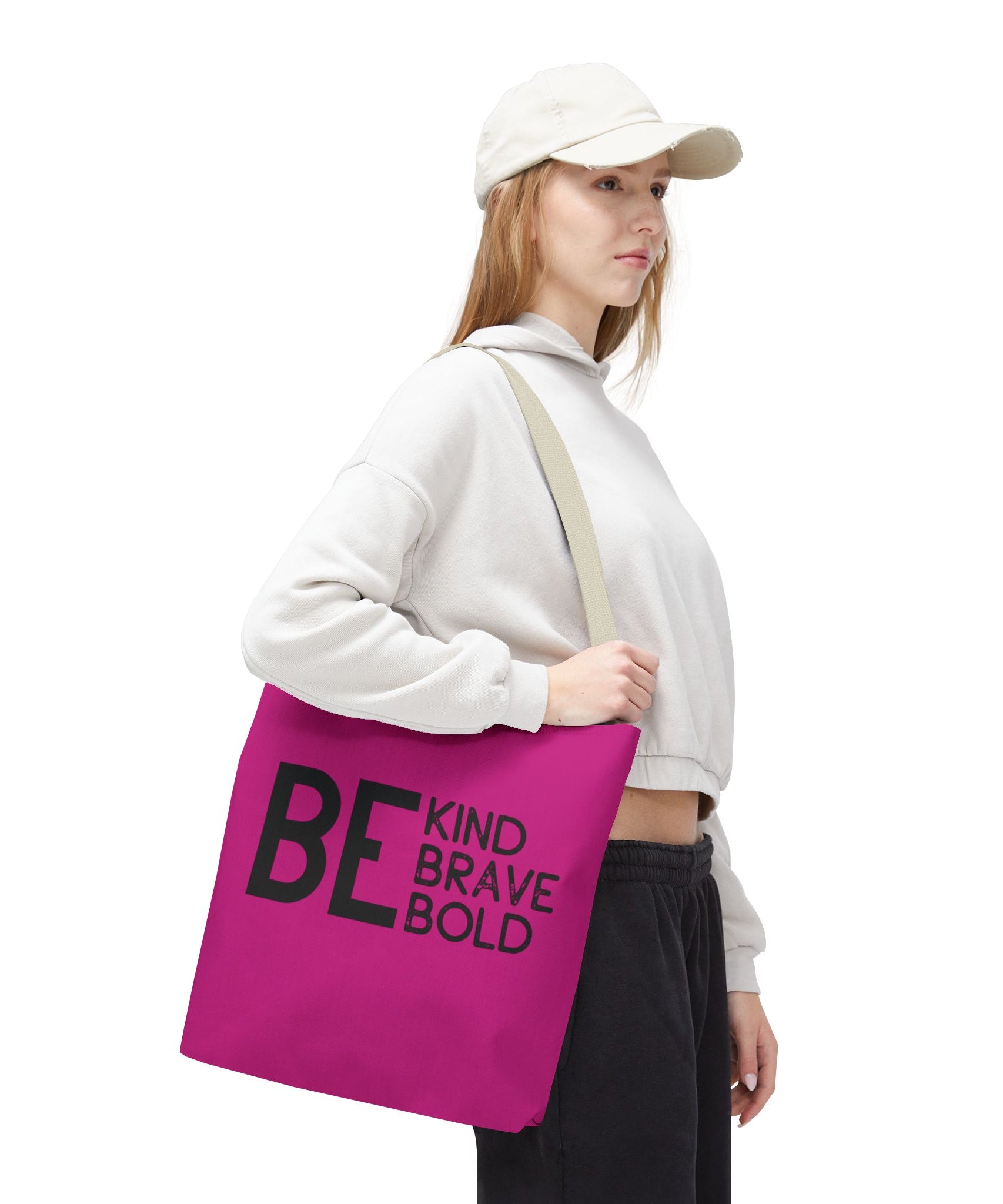 Inspirational Tote Bag - Be Kind Brave Bold - Eco-Friendly Carryall - Dark Pink