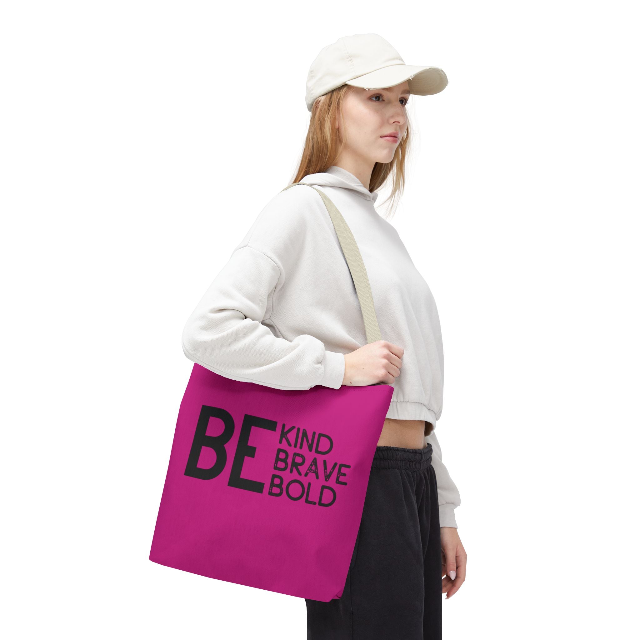 Inspirational Tote Bag - Be Kind Brave Bold - Eco-Friendly Carryall - Dark Pink