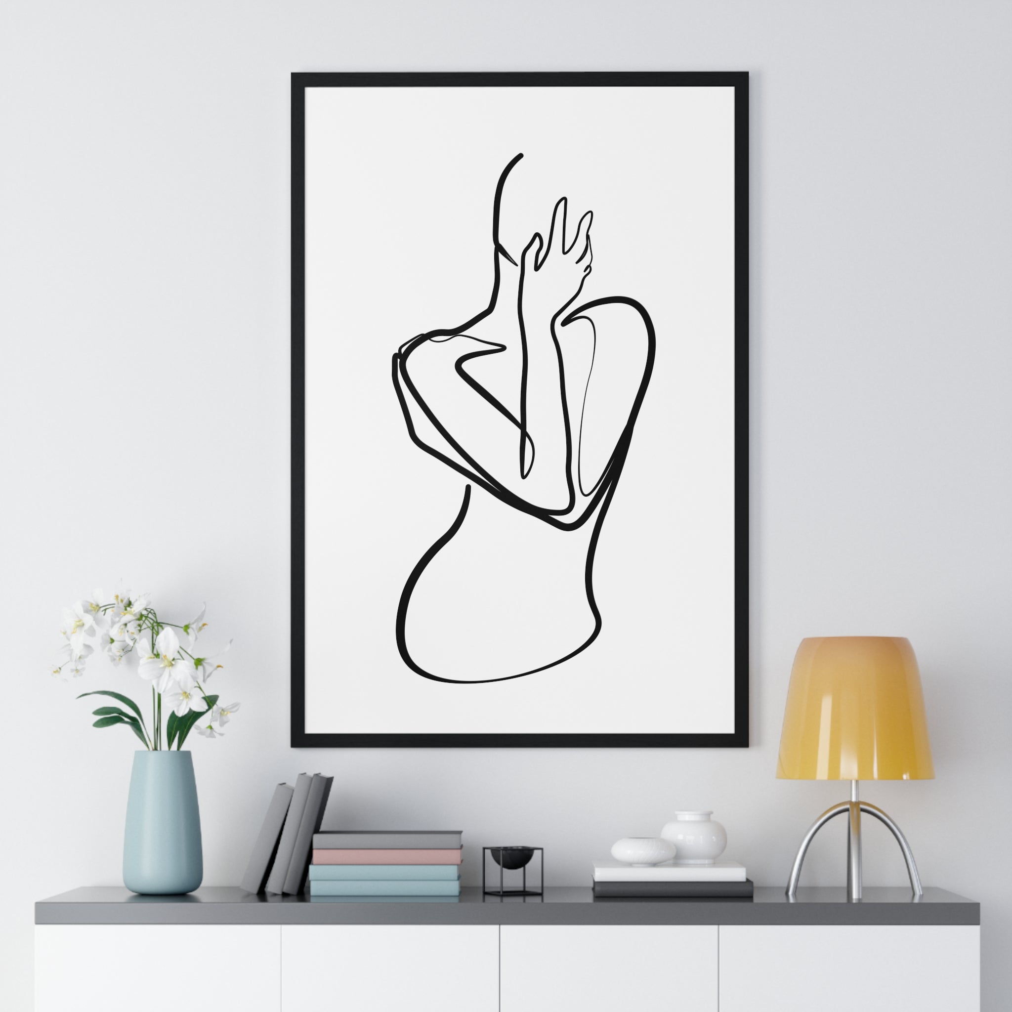 Human Body Line Art Poster – Minimalist Anatomy Drawing in Premium Wooden Frame
