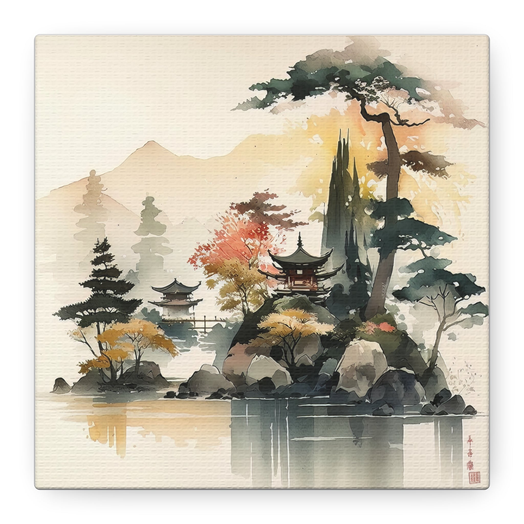 Japanese Serenity Watercolor Print – Floral Canvas Print, Asian-Inspired Home Decor - Gallory Hive