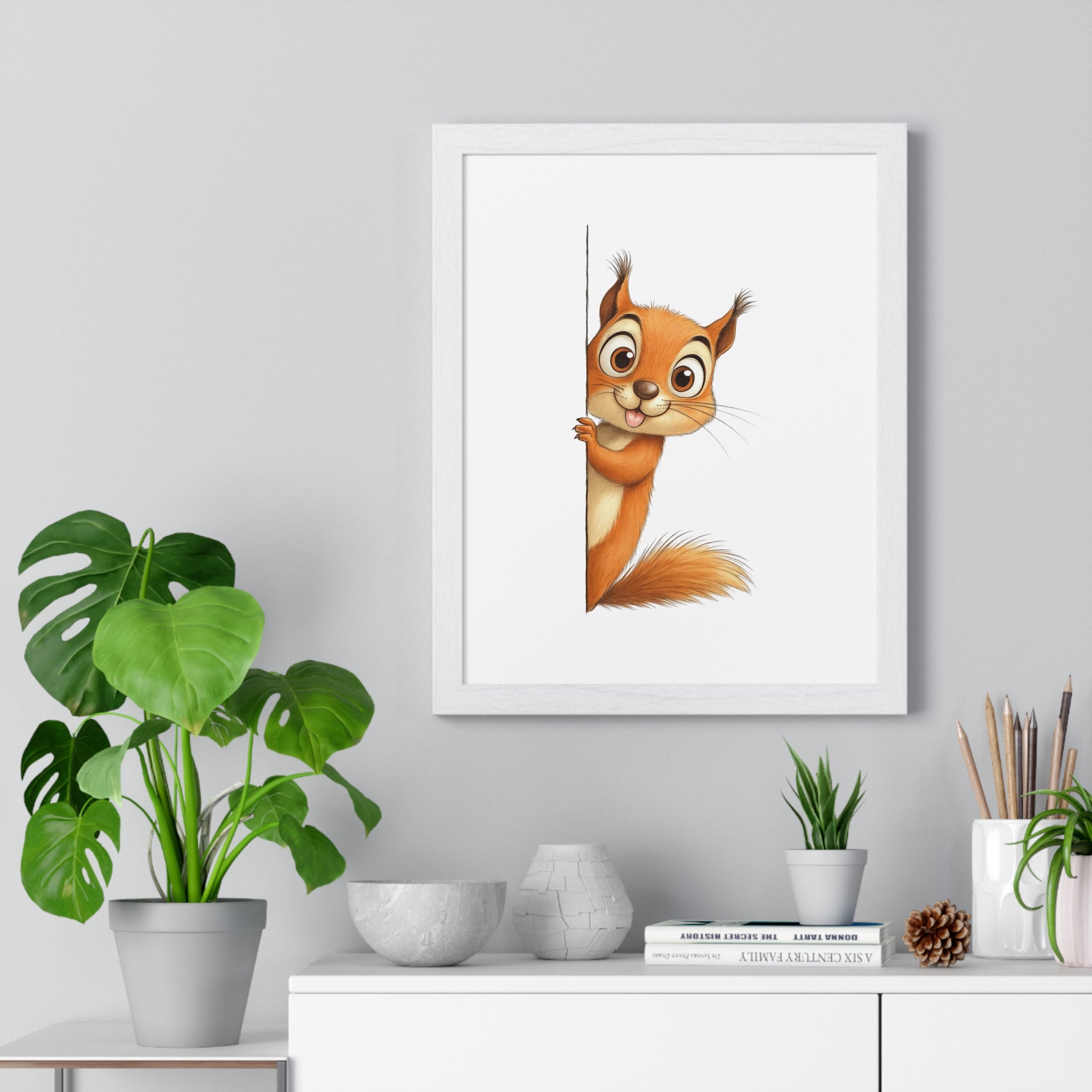 Playful Squirrel Wooden Frame Wall Décor