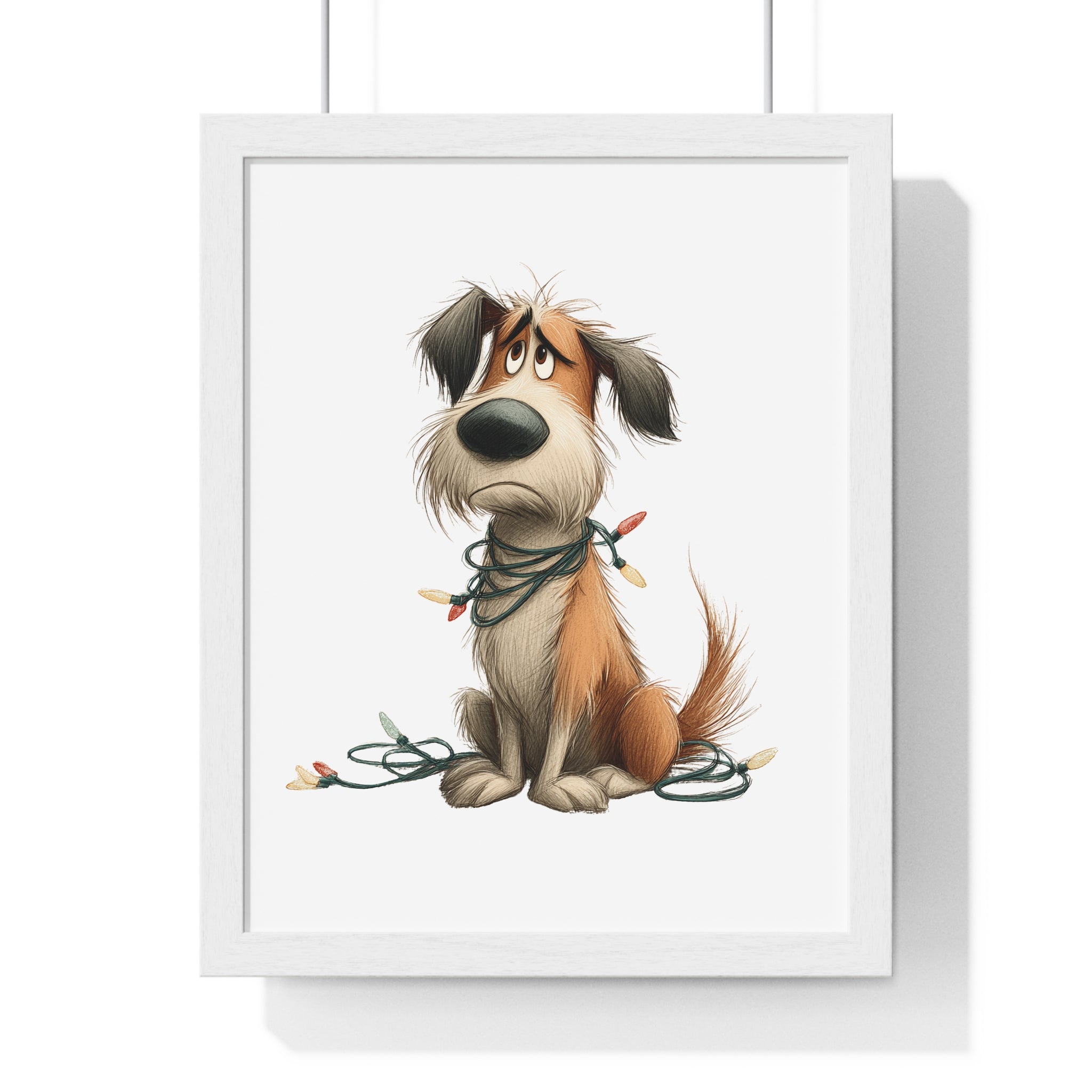 Tangled Pup in Christmas Lights – Wooden Wall Frame Home Decor - Gallory Hive