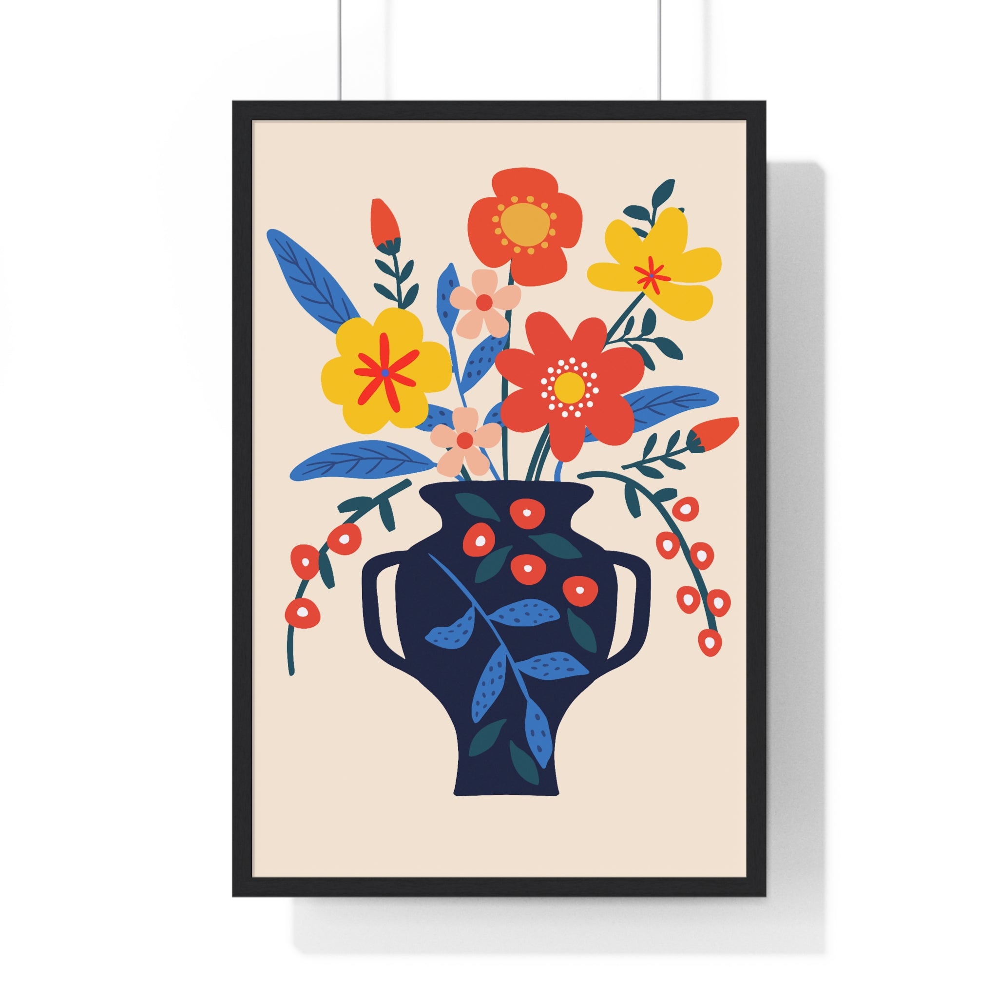 Vibrant Spring Tulip Pot Art on Lavender Grid in Premium Frame