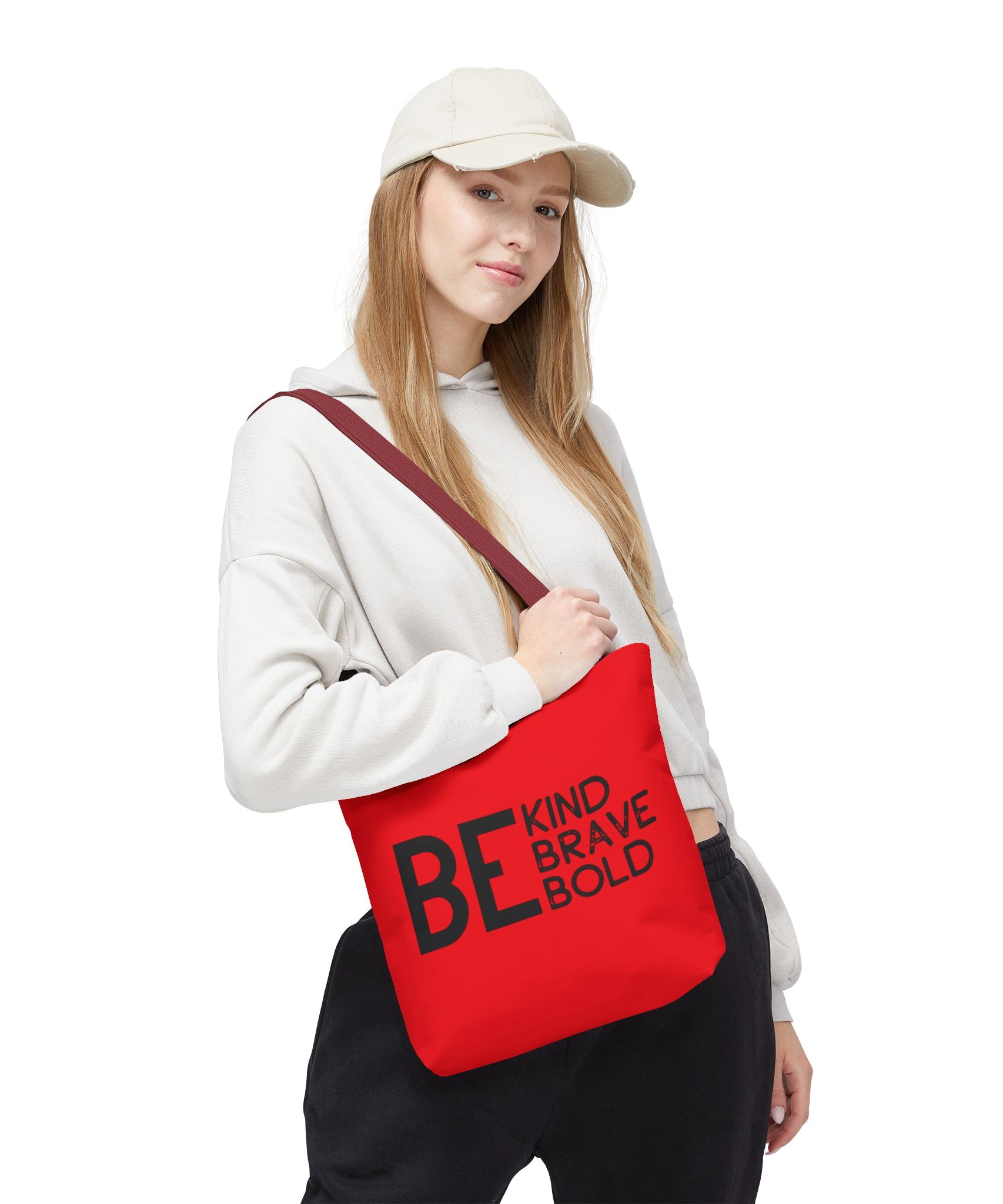 Inspirational Tote Bag - Be Kind Brave Bold - Eco-Friendly Carryall - Red