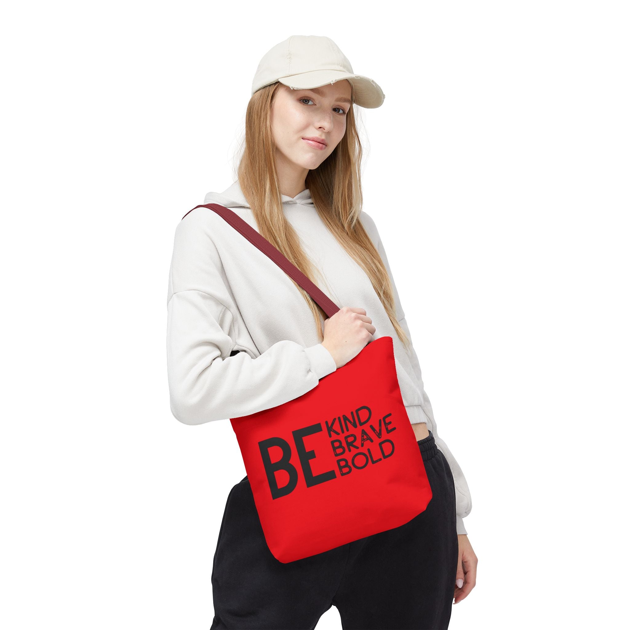 Inspirational Tote Bag - Be Kind Brave Bold - Eco-Friendly Carryall - Red