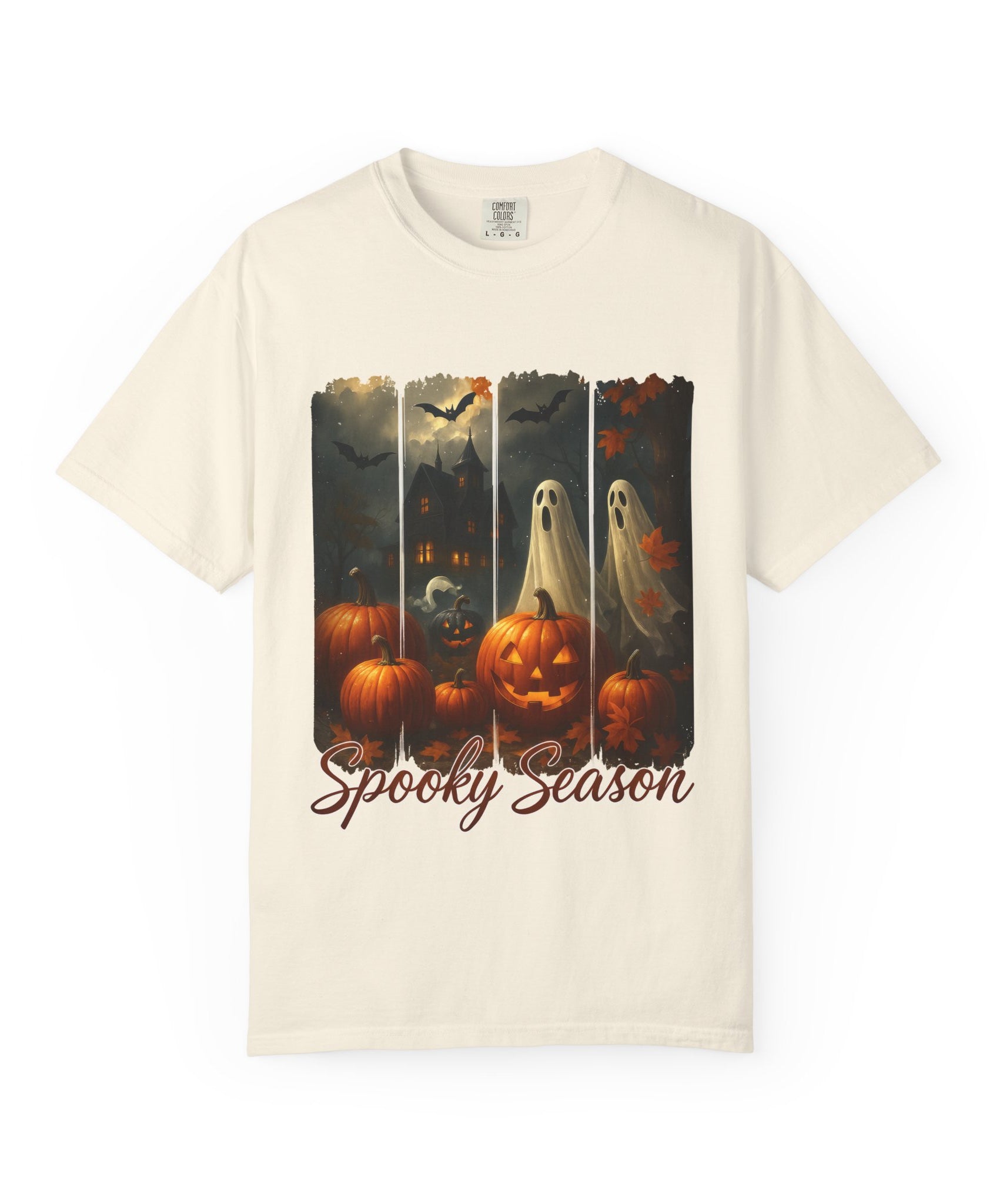 Spooky Season Unisex Halloween T-Shirt – Haunted House, Pumpkins & Ghosts Fall Design - Gallory Hive