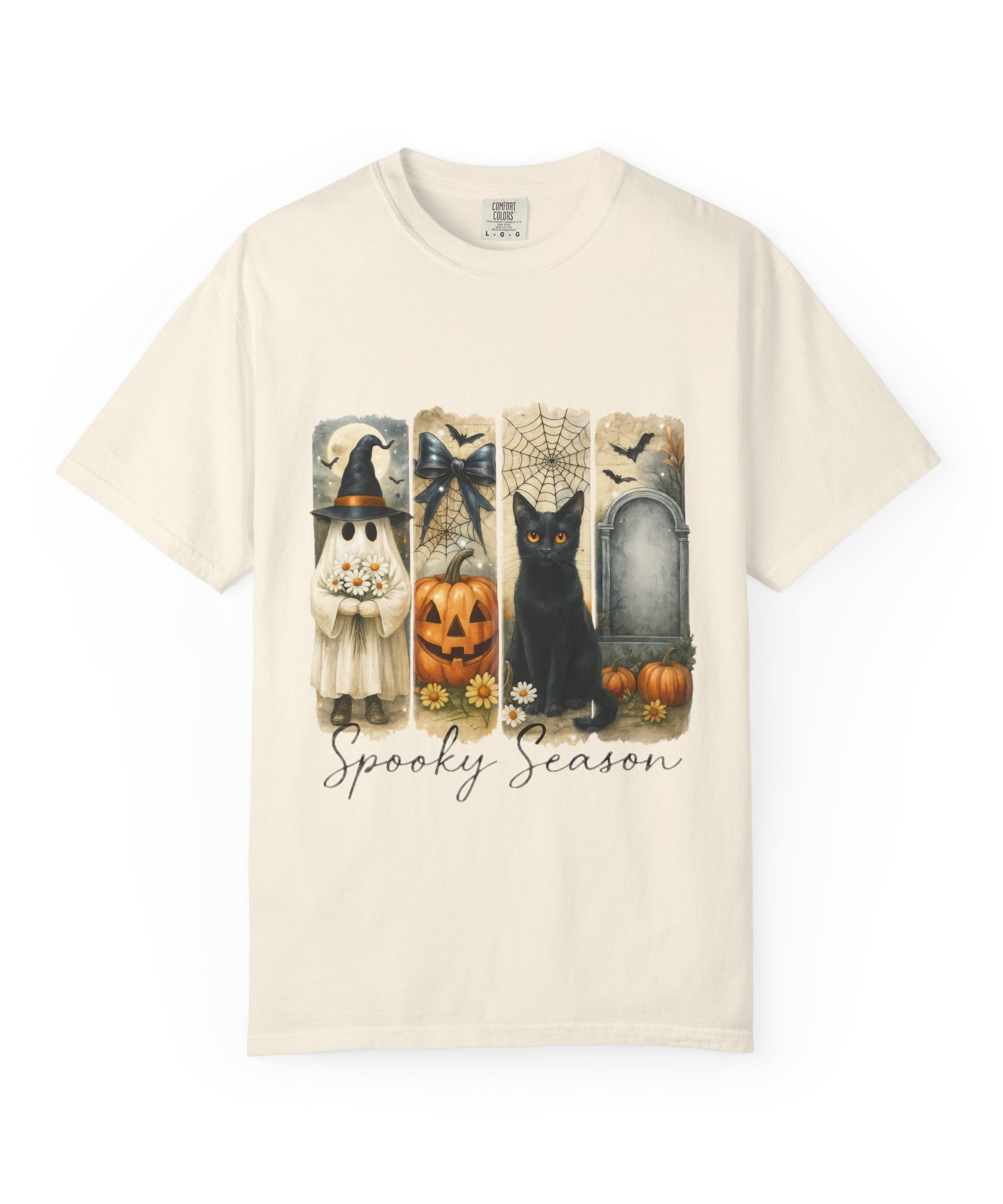 Spooky Season Halloween Unisex T-Shirt – Ghost, Black Cat & Pumpkin Design - Gallory Hive