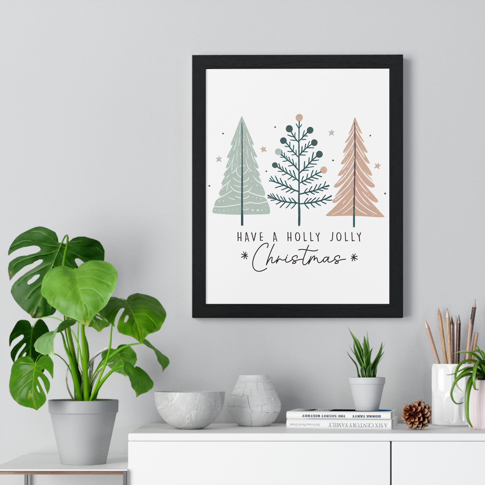 Holly Jolly Christmas Pastel Tree Framed Wall Art