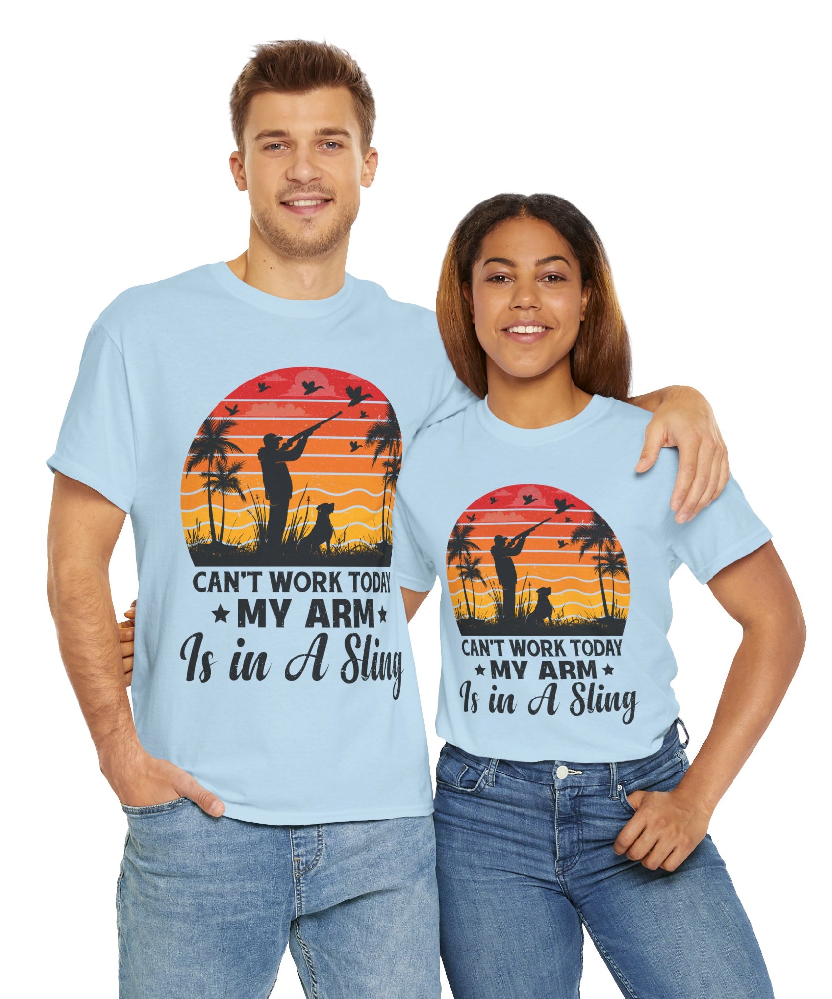 Hunter & Dog Tee – Retro Sunset Scene