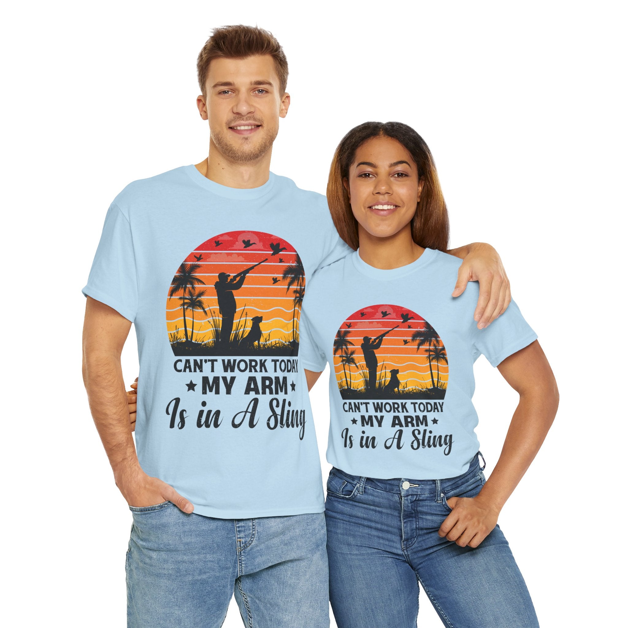 Hunter & Dog Tee – Retro Sunset Scene
