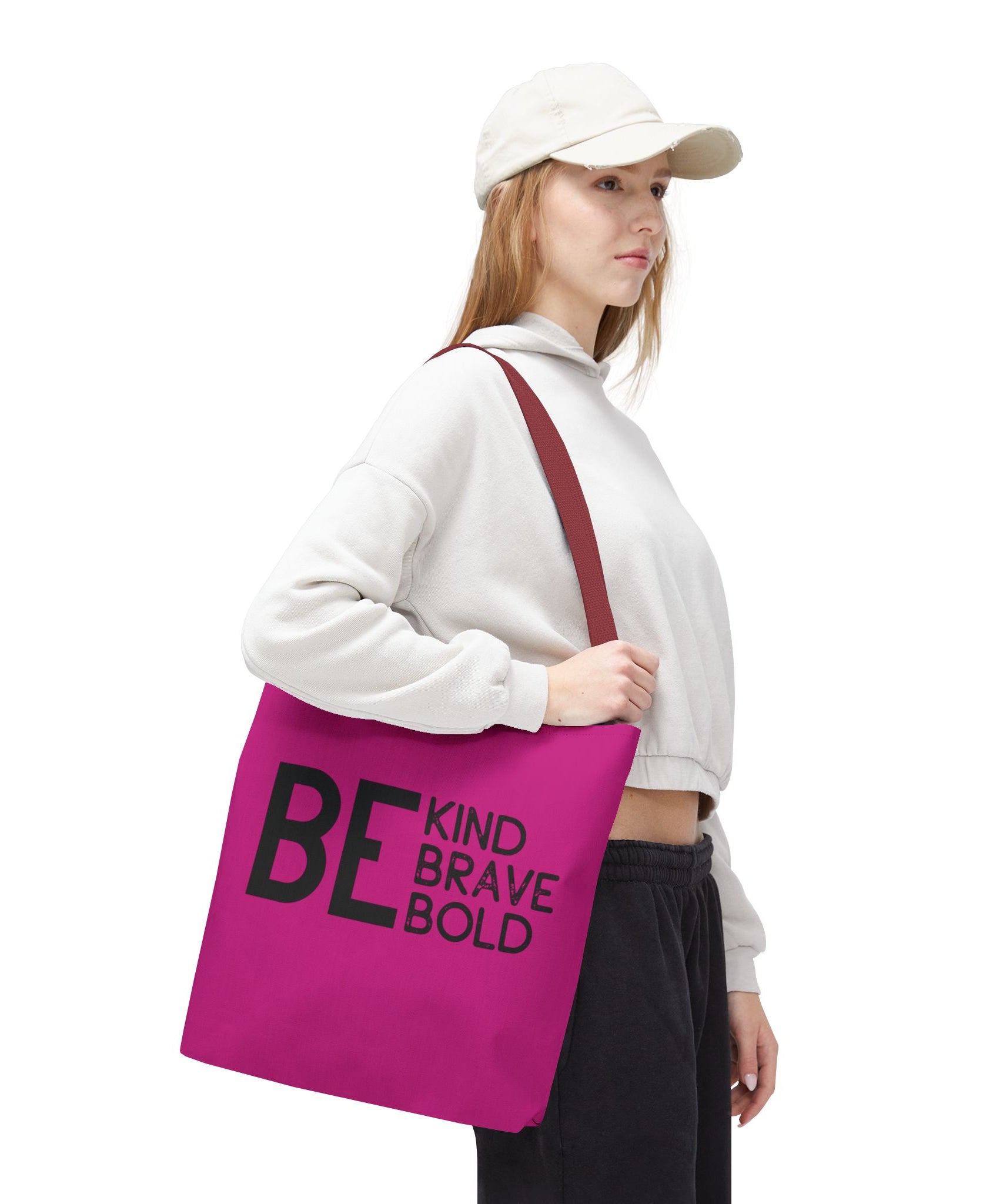 Inspirational Tote Bag - Be Kind Brave Bold - Eco-Friendly Carryall - Dark Pink