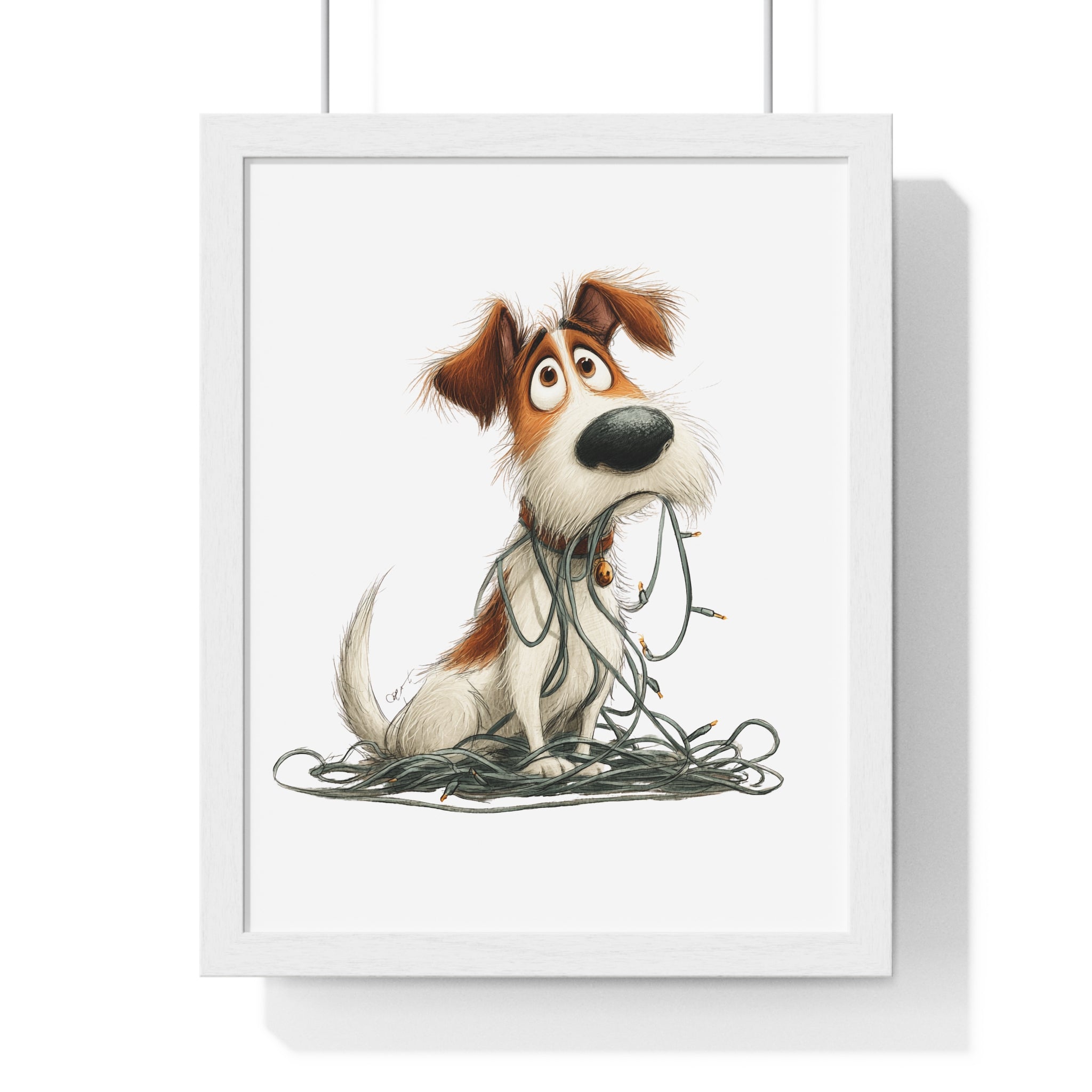 Tangled Pup Christmas Wall Art – Wooden Framed Holiday Décor - Gallory Hive