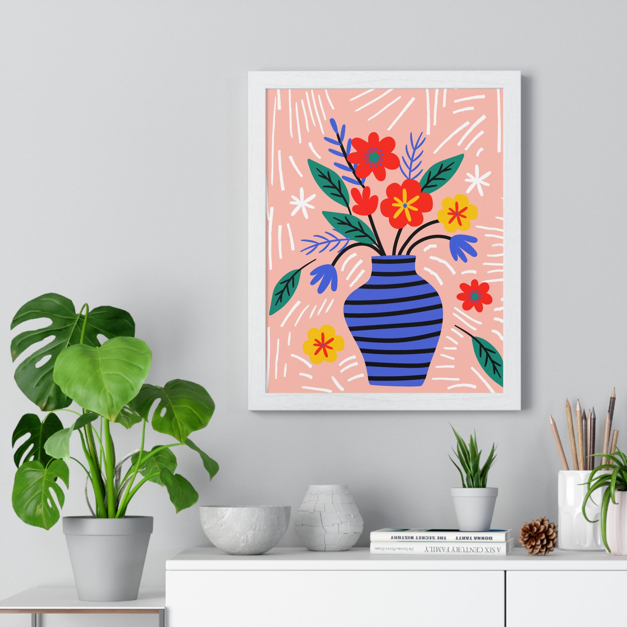Modern Whimsy: Bold Floral Art on Premium Wooden Framed Matte Posters