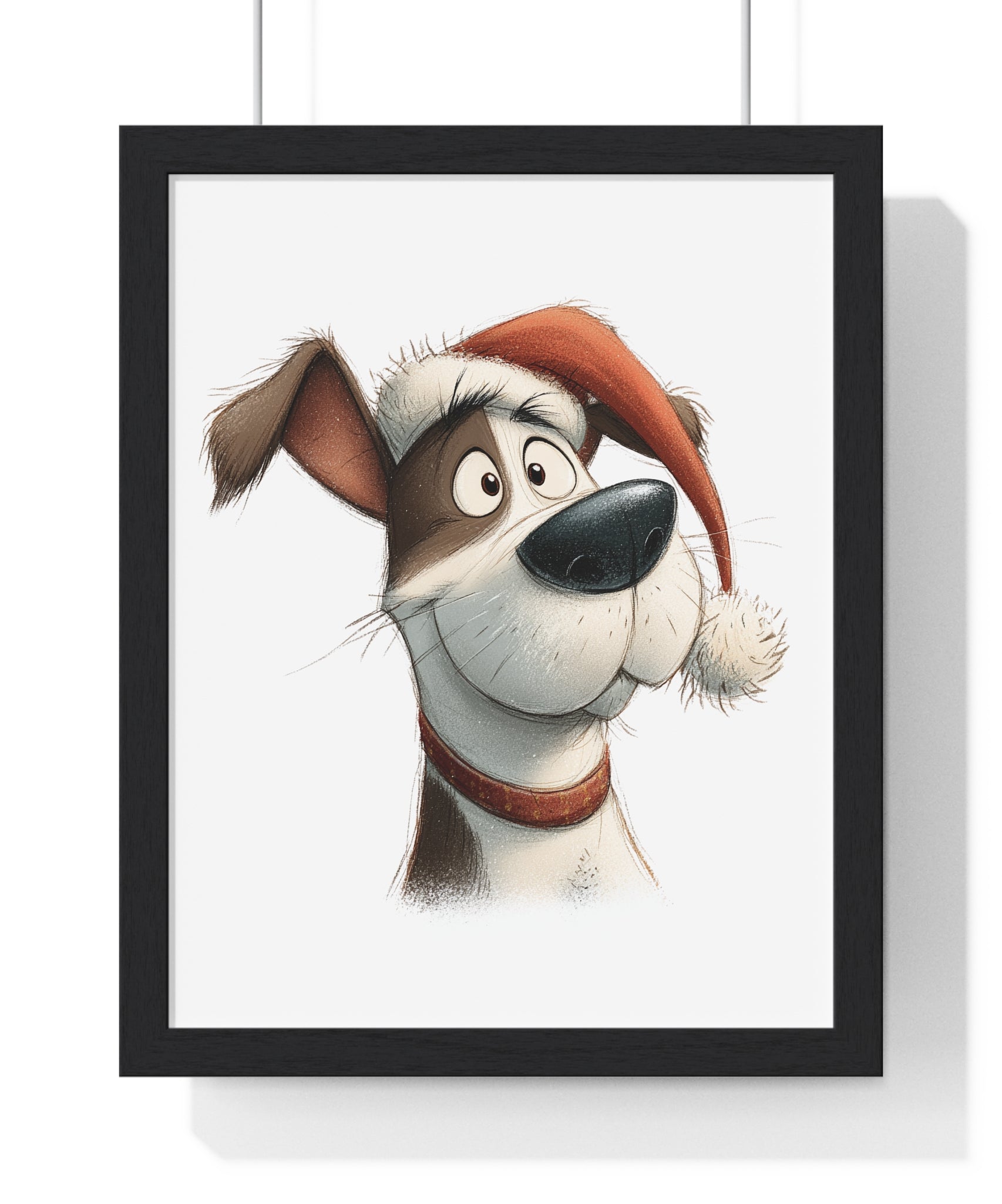 Festive Dog in Santa Hat - Framed Christmas Wall Art