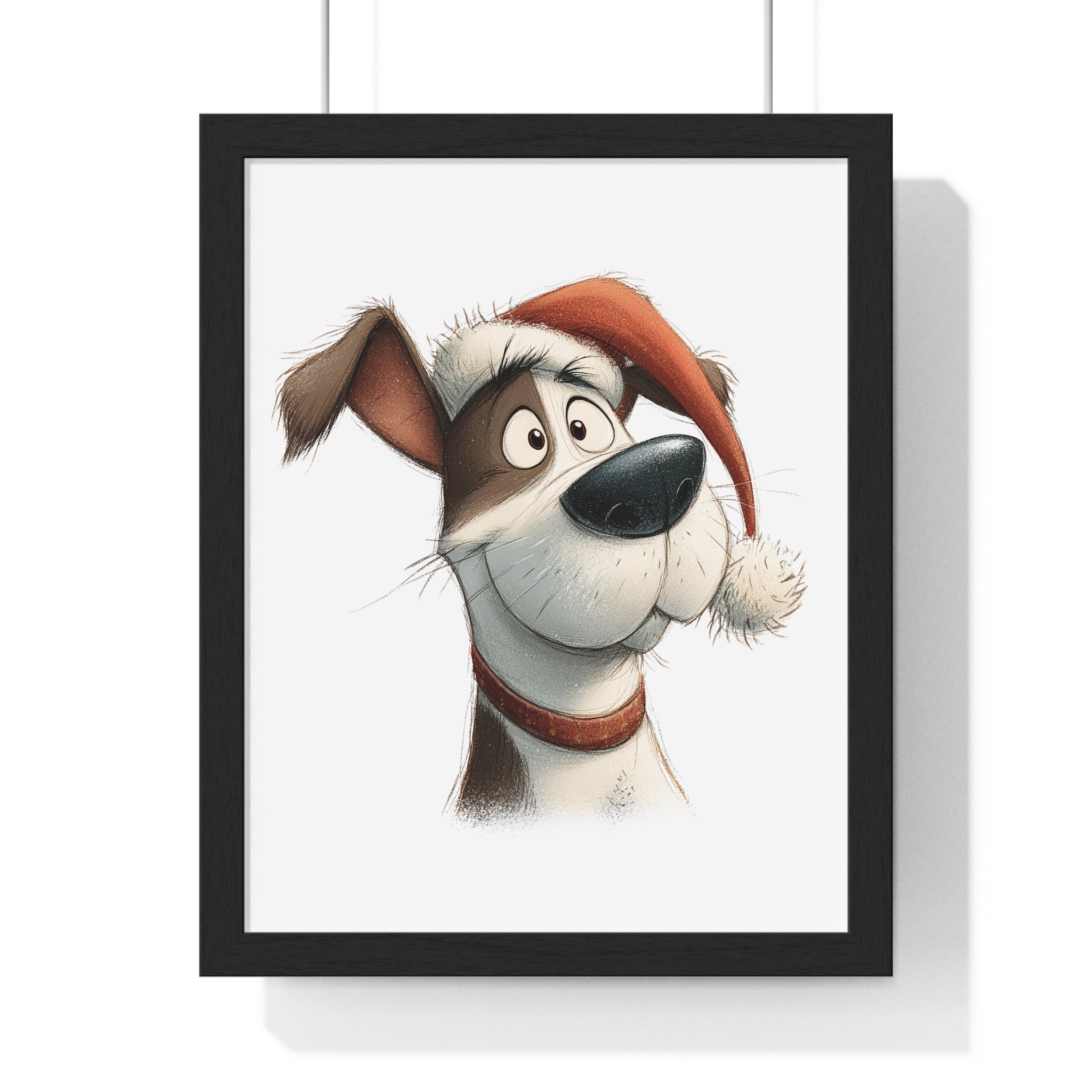 Festive Dog in Santa Hat - Framed Christmas Wall Art - Gallory Hive