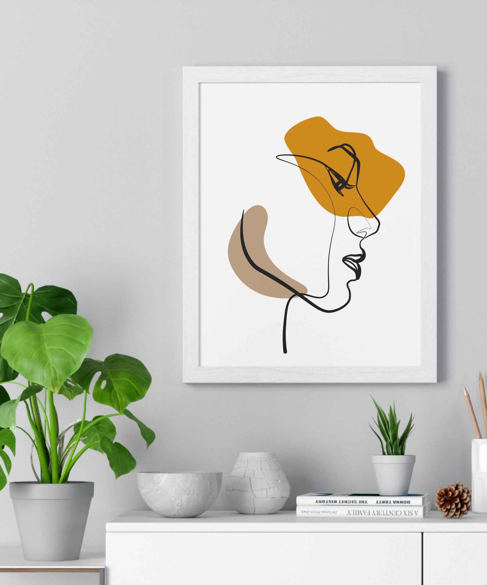 Abstract Profile Line Art – Framed Face Print