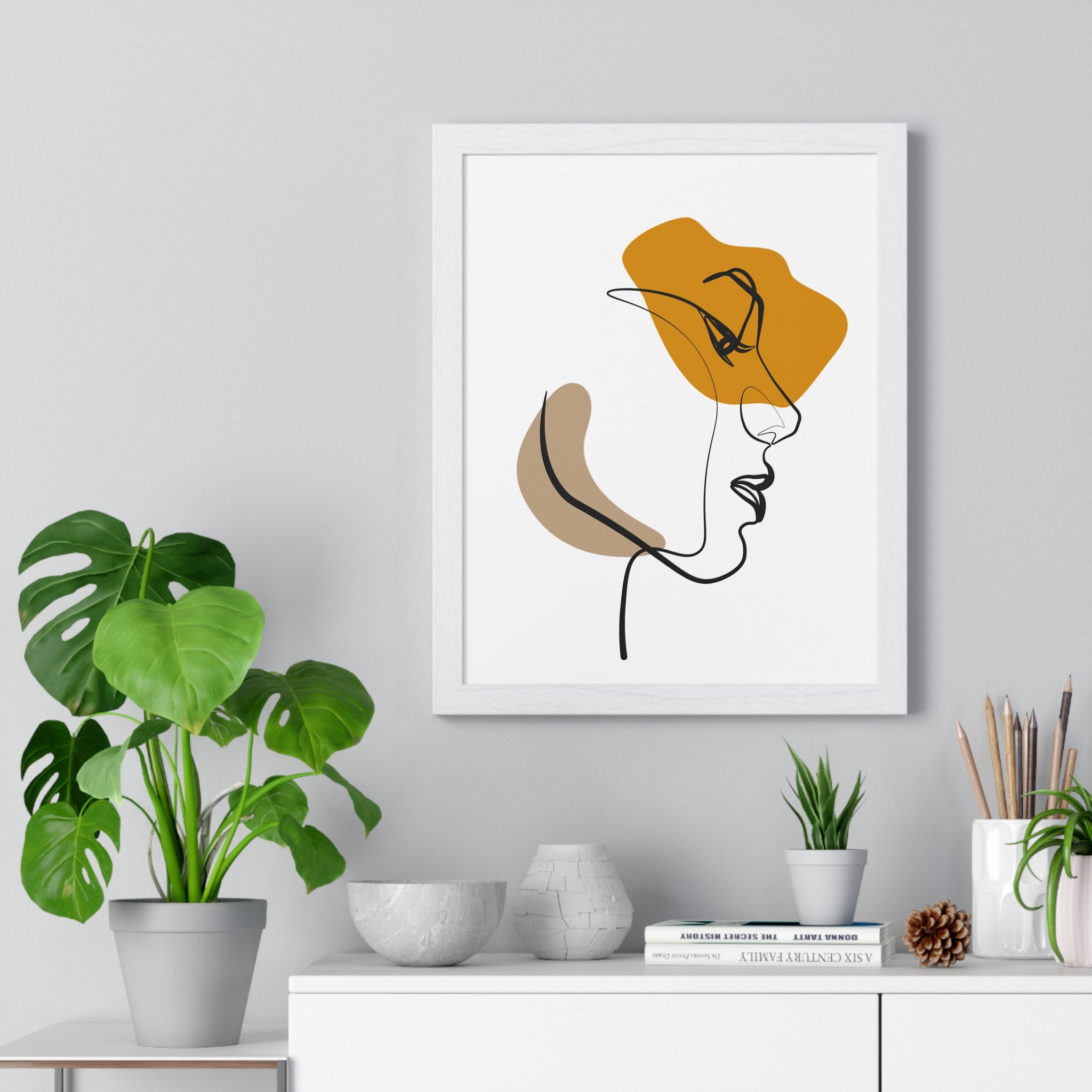 Abstract Profile Line Art – Framed Face Print