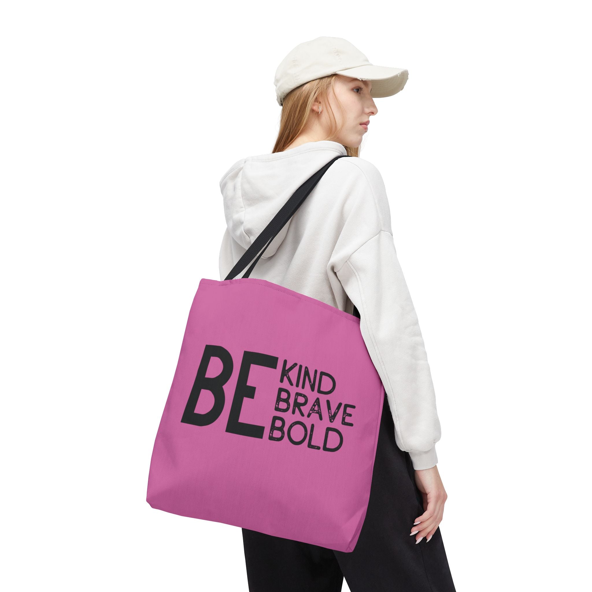 Inspirational Tote Bag - Be Kind Brave Bold - Eco-Friendly Carryall - Light Pink