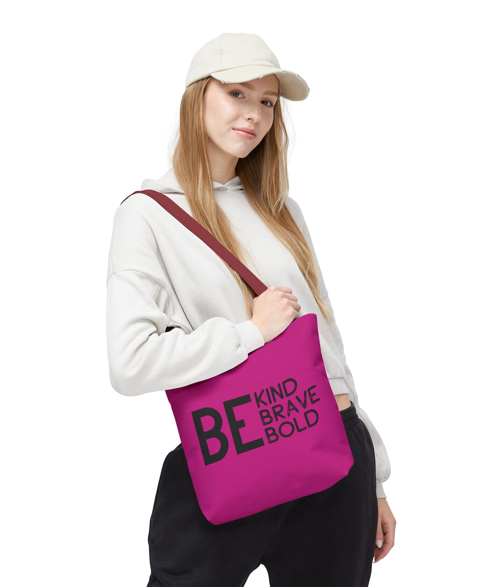 Inspirational Tote Bag - Be Kind Brave Bold - Eco-Friendly Carryall - Dark Pink