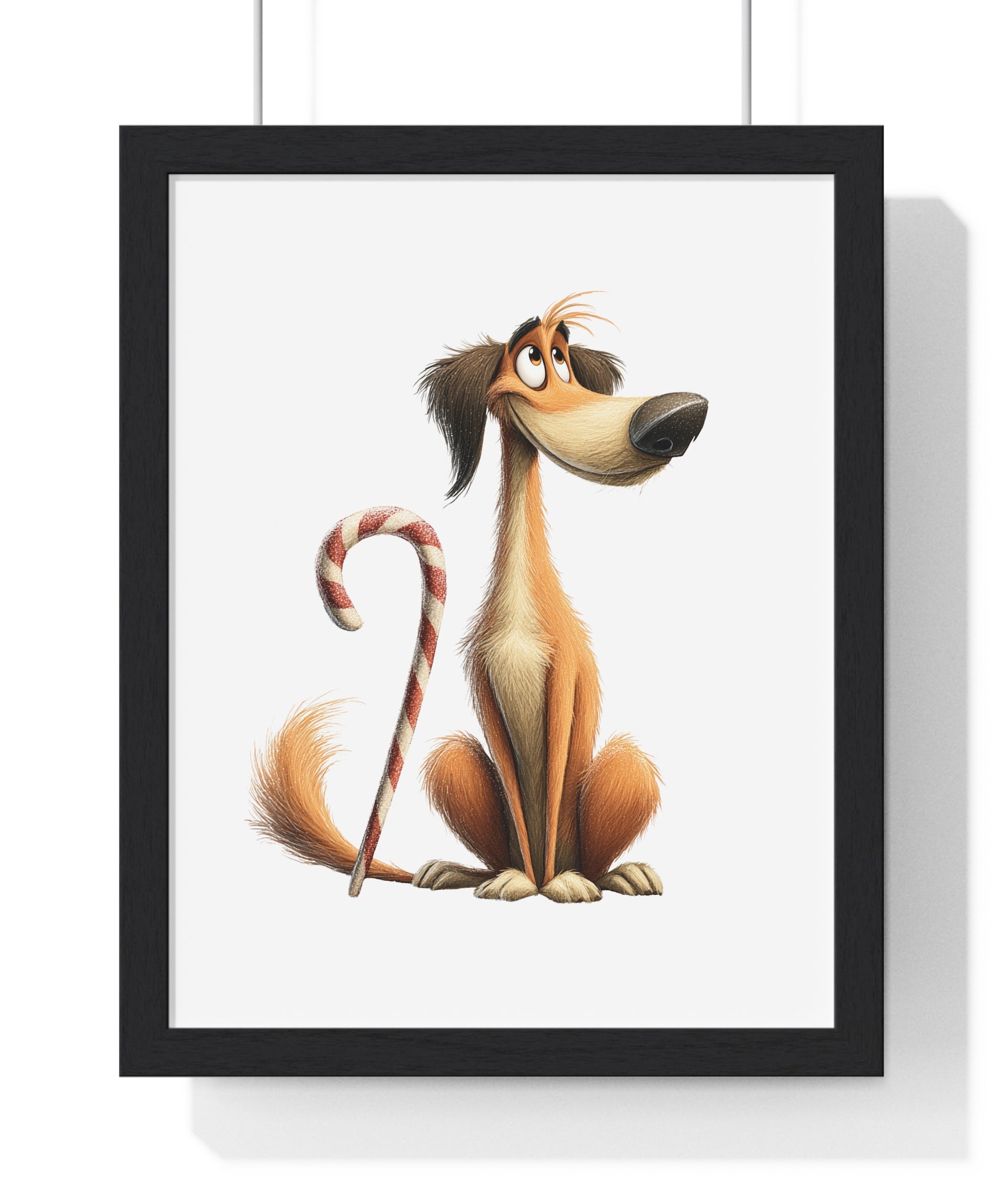 Candy Cane Pup – Framed Wooden Wall Art