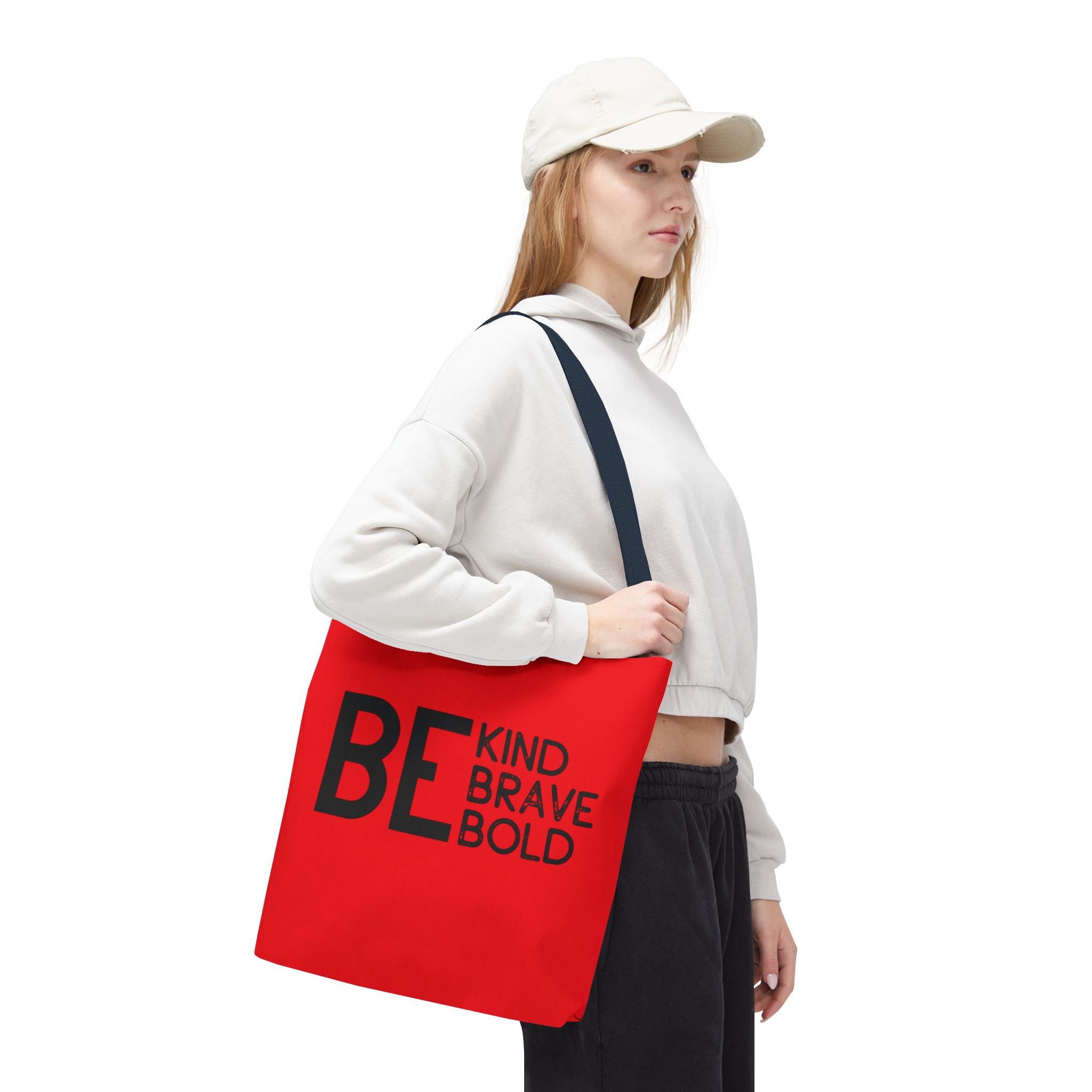 Inspirational Tote Bag - Be Kind Brave Bold - Eco-Friendly Carryall - Red