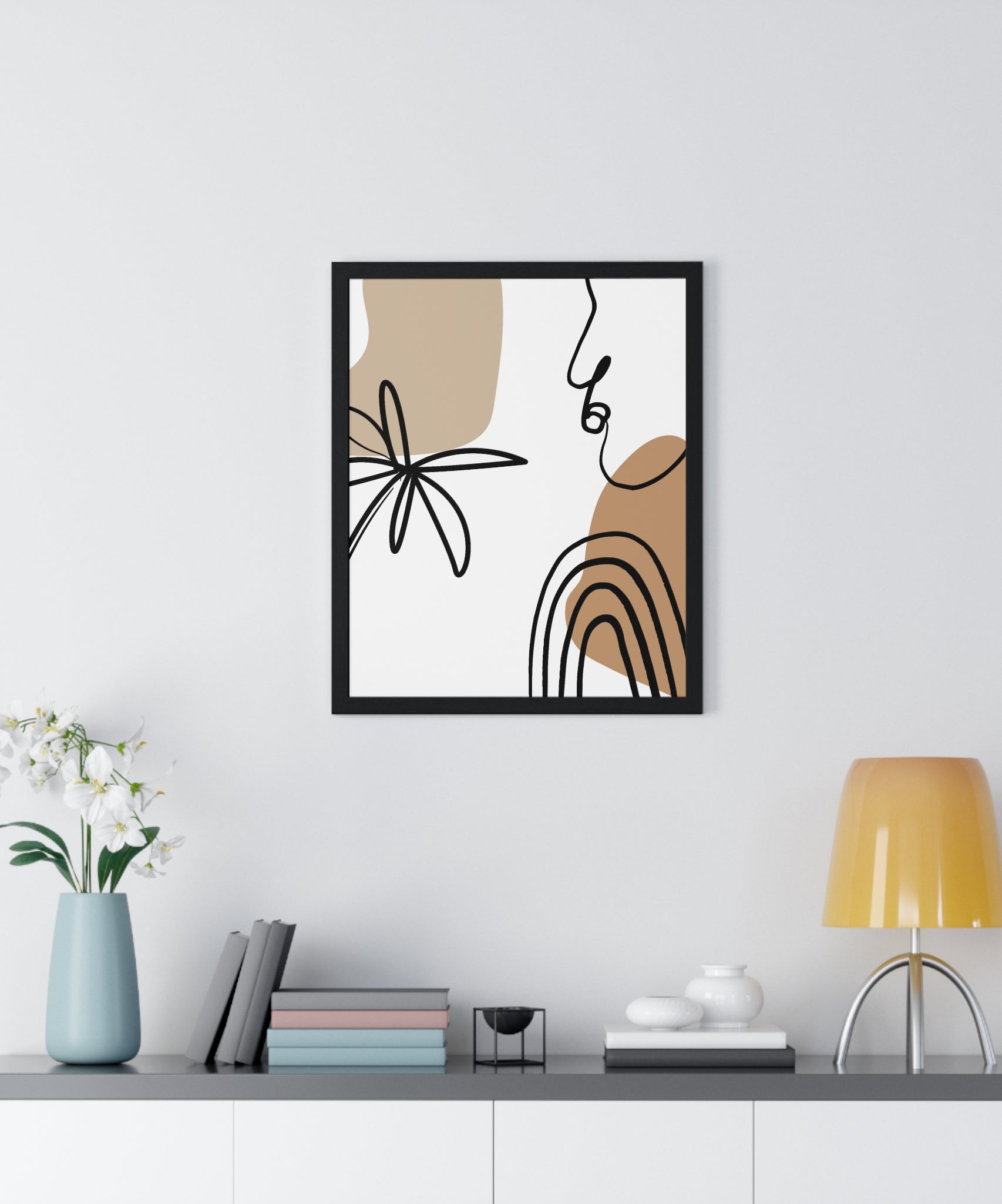 Abstract Face & Floral Art – Wooden Framed Poster