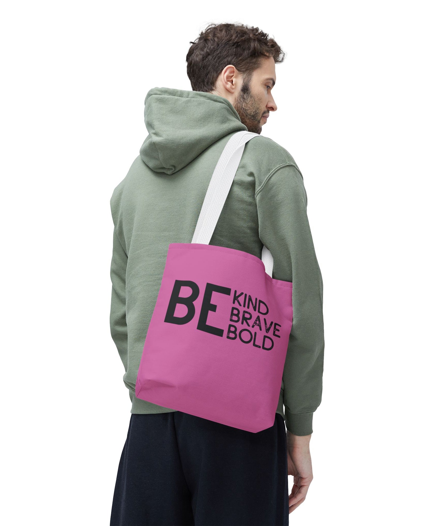 Inspirational Tote Bag - Be Kind Brave Bold - Eco-Friendly Carryall - Light Pink