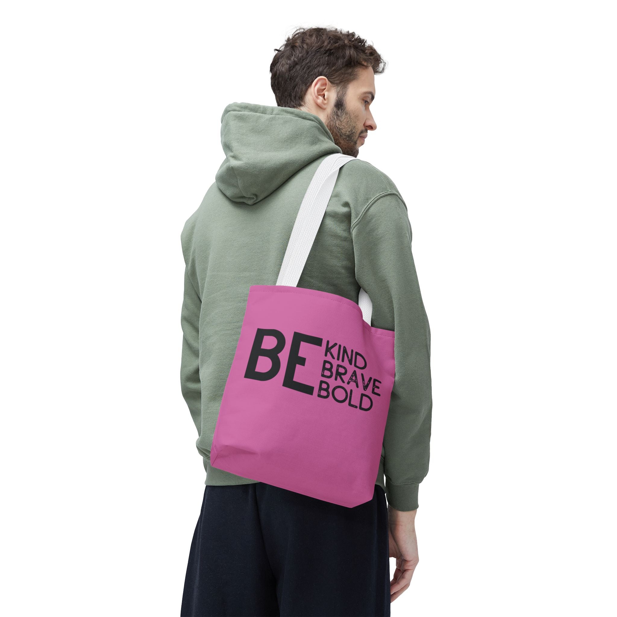 Inspirational Tote Bag - Be Kind Brave Bold - Eco-Friendly Carryall - Light Pink