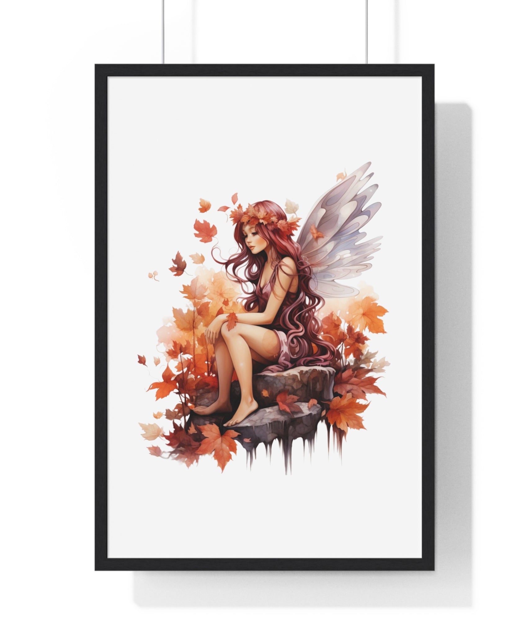 Serene Autumn Fairy Wall Art – Fantasy Wooden Frame Poster for Seasonal Home Decor