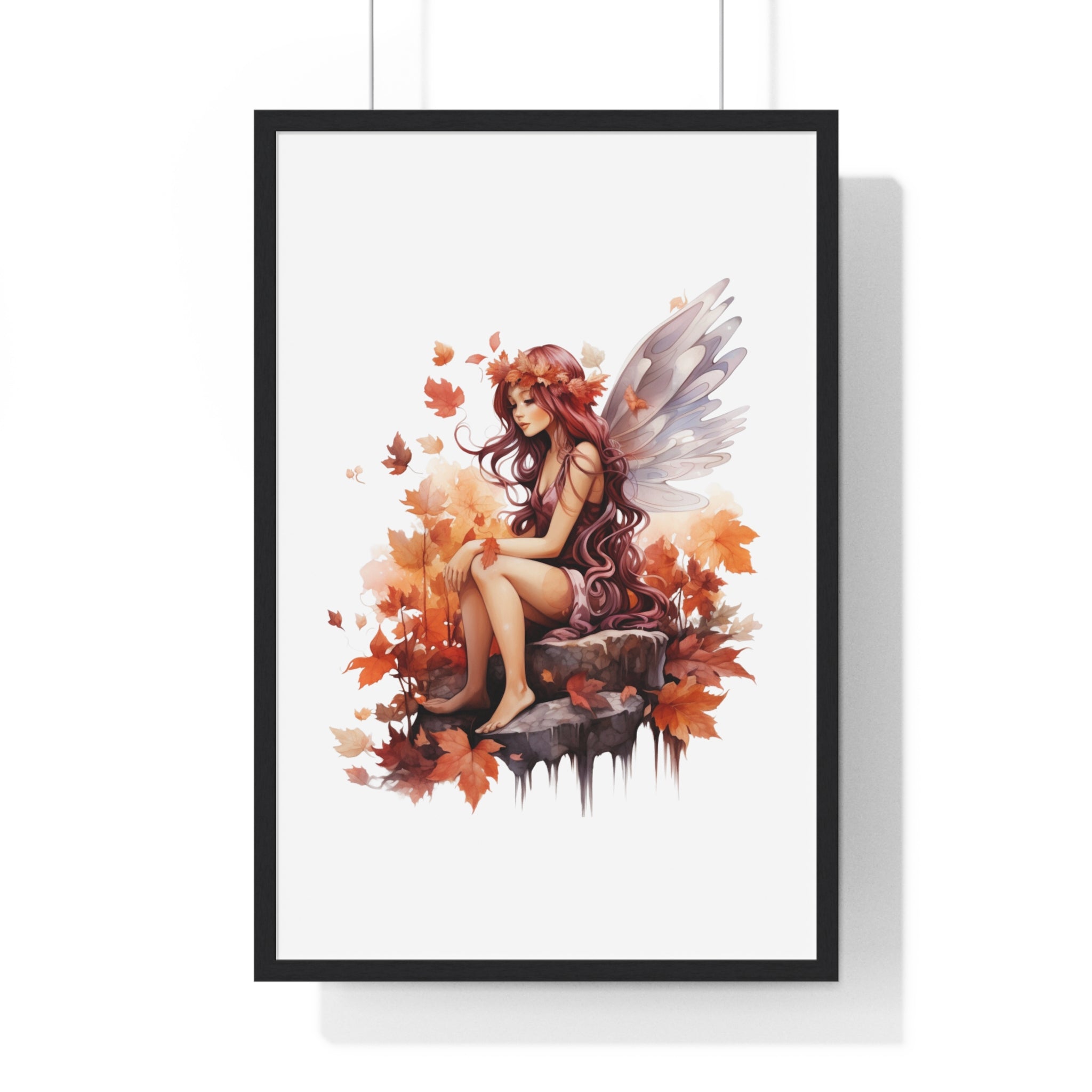 Serene Autumn Fairy Wall Art – Fantasy Wooden Frame Poster for Seasonal Home Decor
